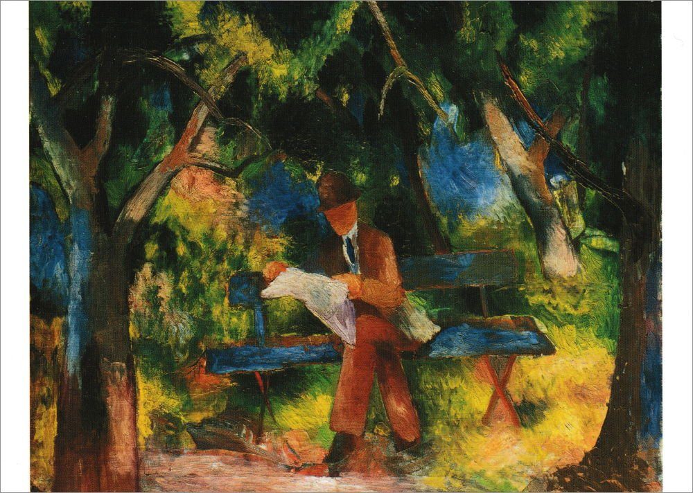Postkarte Kunstkarte August Macke "Lesender Mann im Park"