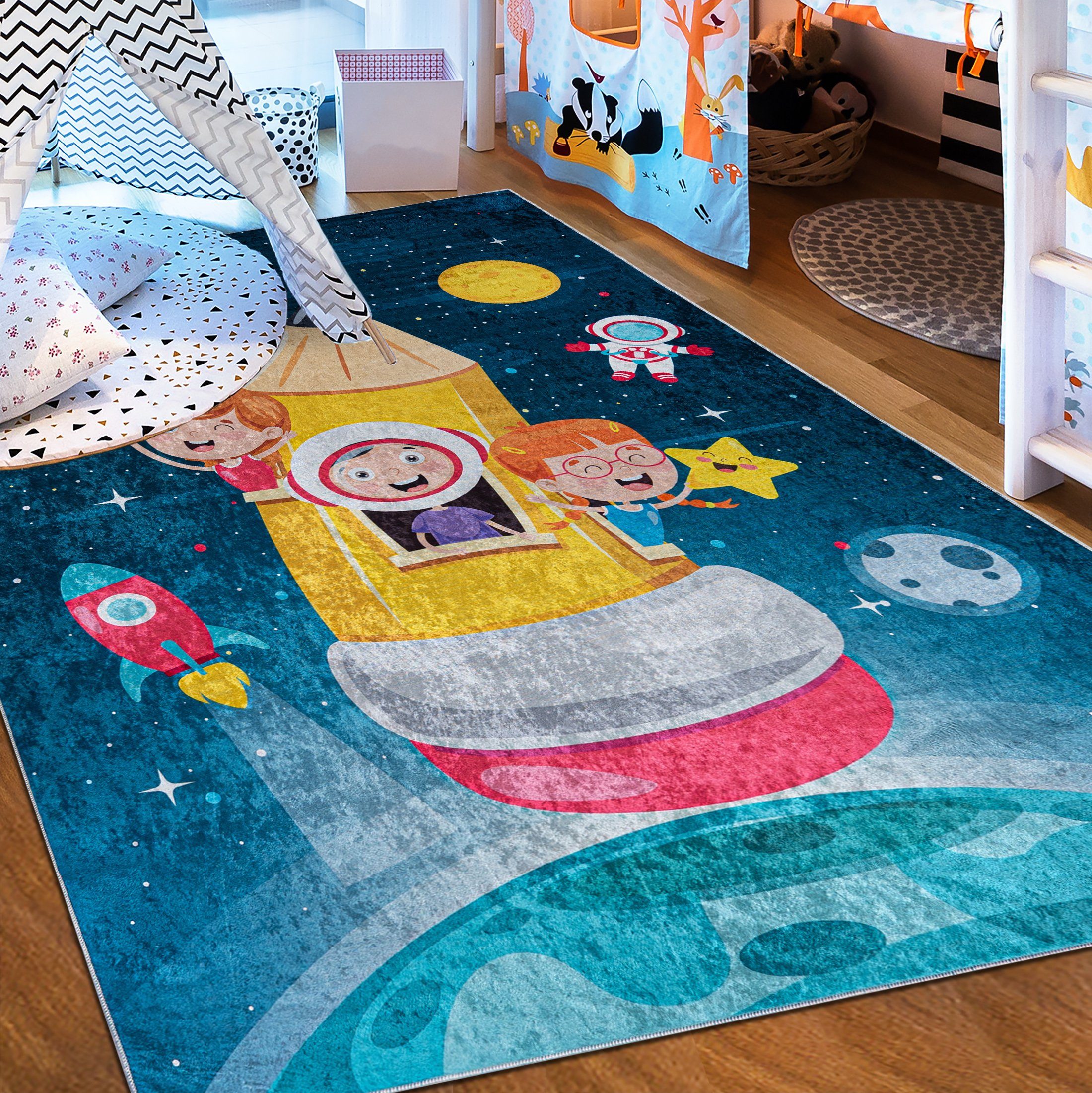 Mazovia Kinderteppich Kinderteppich Kinderzimmerteppich Planeten Weltraum, günstig online kaufen