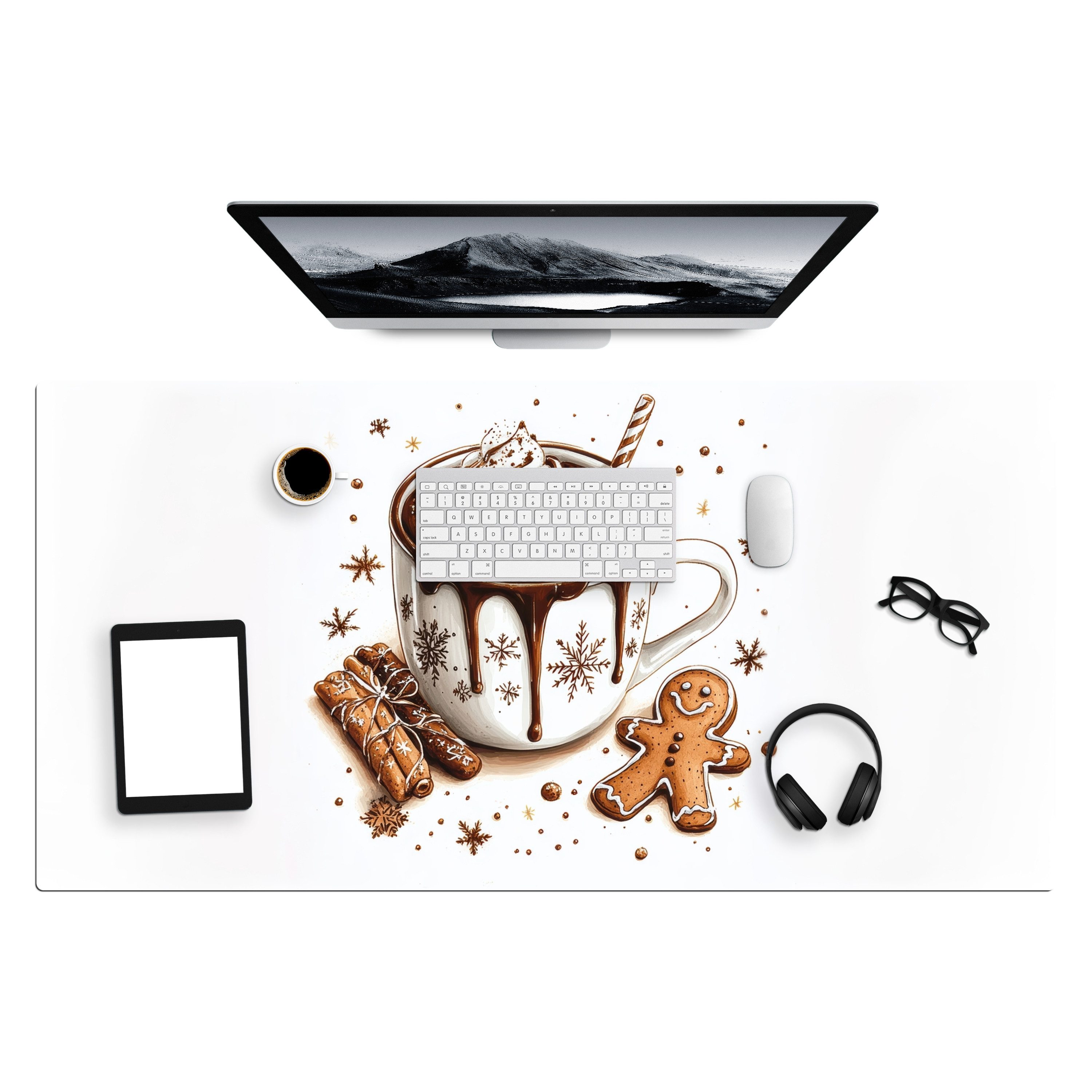 MuchoWow Gaming Mauspad Chocomel - Dekoration - Torte - Winter - Weihnachten (1-St), Gaming Mauspad XXL, Schreibtischunterlage, Gaming Zubehör, 120x60 cm