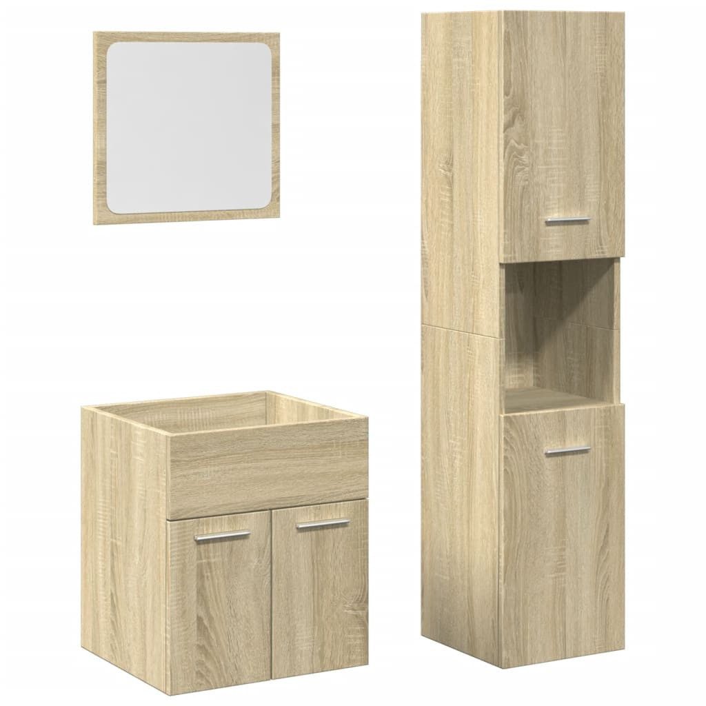vidaXL Badezimmer-Set 3-tlg. Badmöbel-Set Sonoma-Eiche Holzwerkstoff, günstig online kaufen