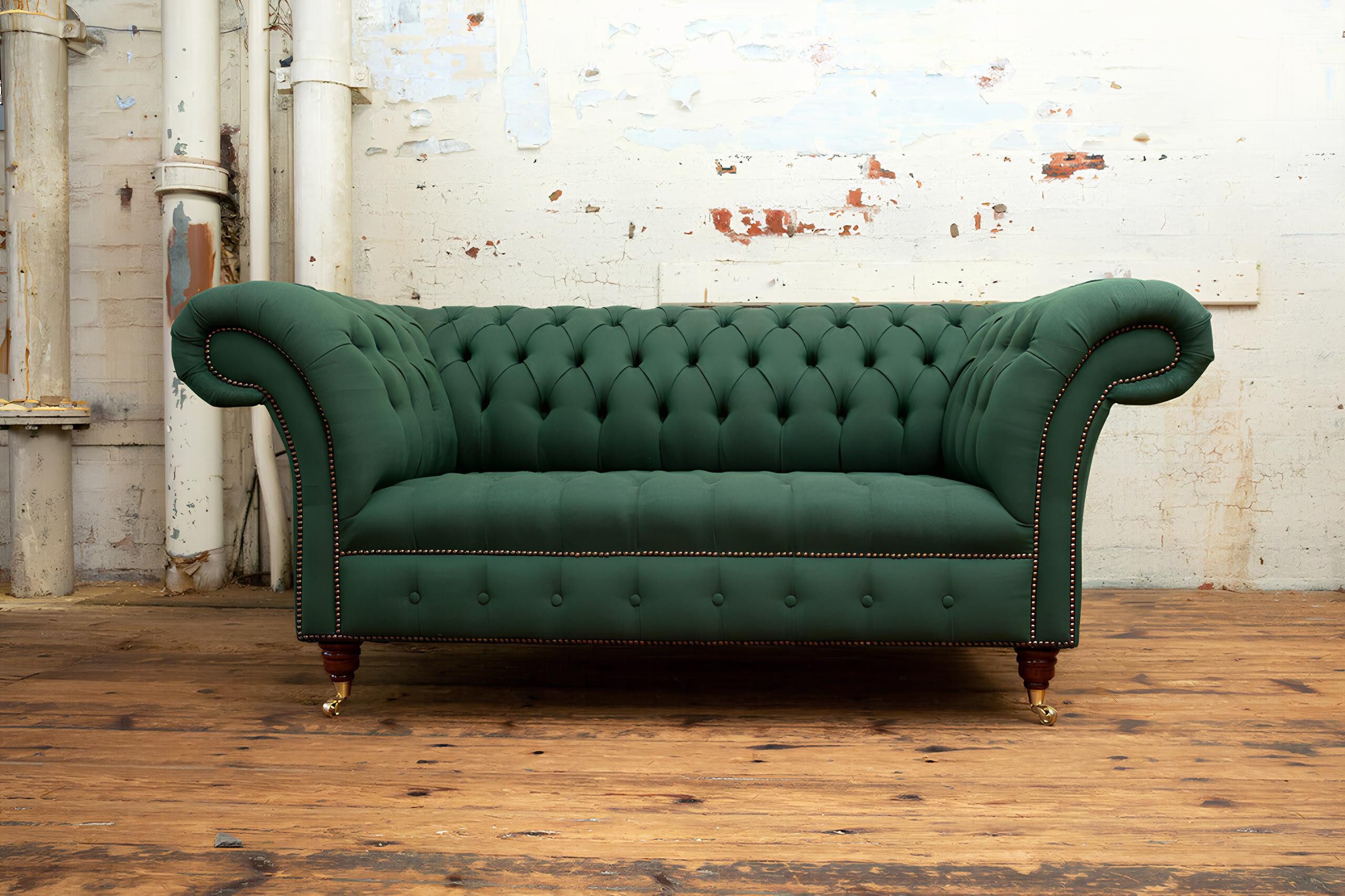 Xlmoebel Chesterfield-Sofa Traditionelles Polstermöbel Chesterfield Grüne Sofagarnitur, Hergestellt in Europa