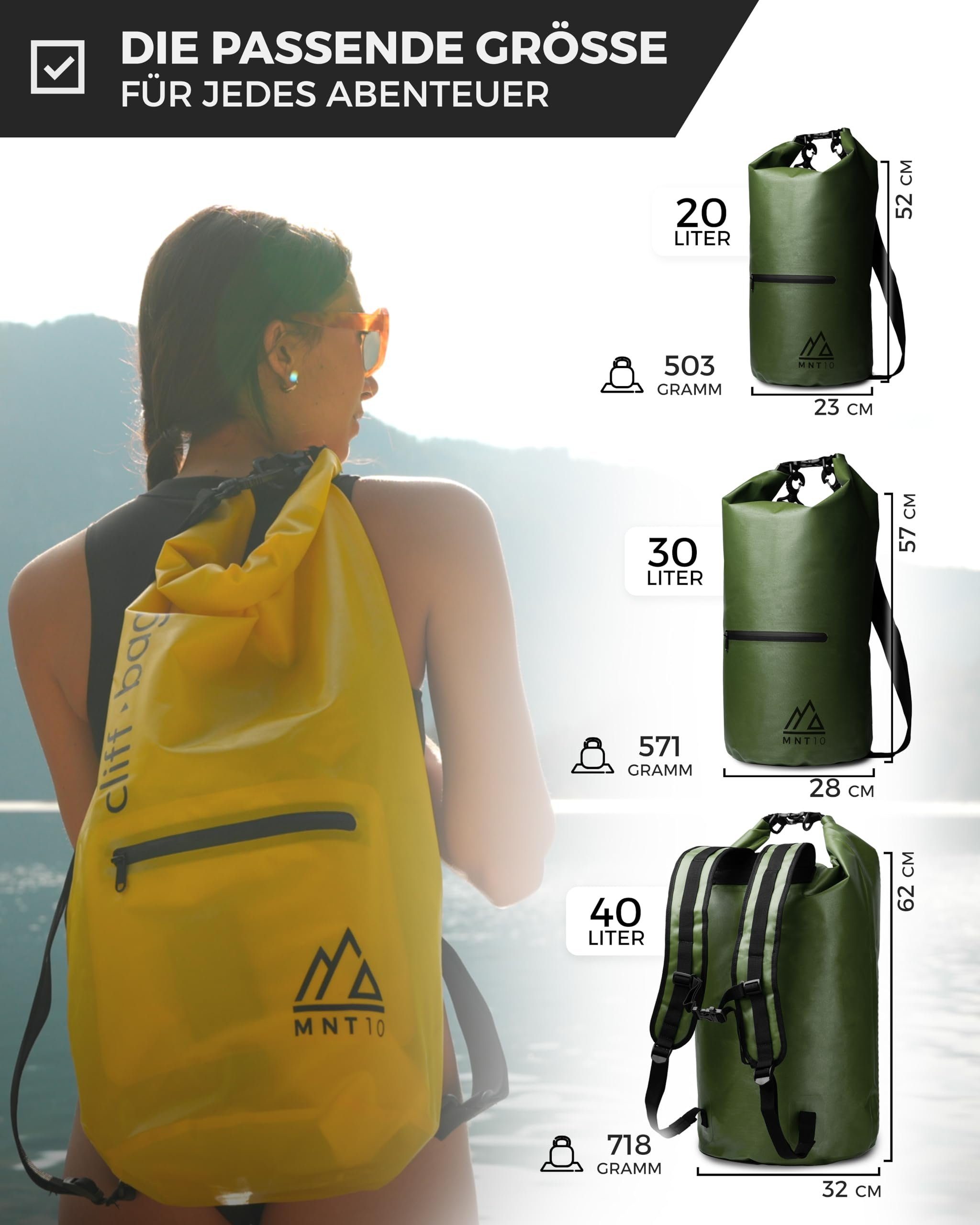 MNT10 Drybag MNT10 Dry Bag Green 30L, “Cliff-Bag” Drybag in 20L, Rucksack I 40L