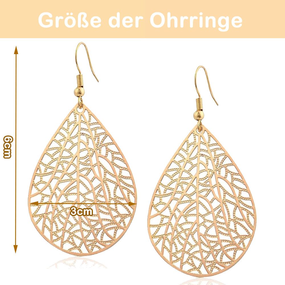 AFKSMILE Paar Ohrhänger Perforation Ohrhänger, Teardrop-Ohrringe aus Blättern, Kupfer-Ohrringe, Modischer durchbrochener Damenschmuck, Schmuck als Geschenk für  – Bild 2 von 5