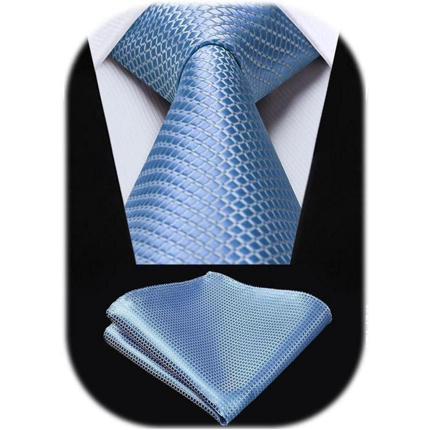 Krawatte Krawatte Herren Hochzeit Kariert Einstecktuch Set Hellblau