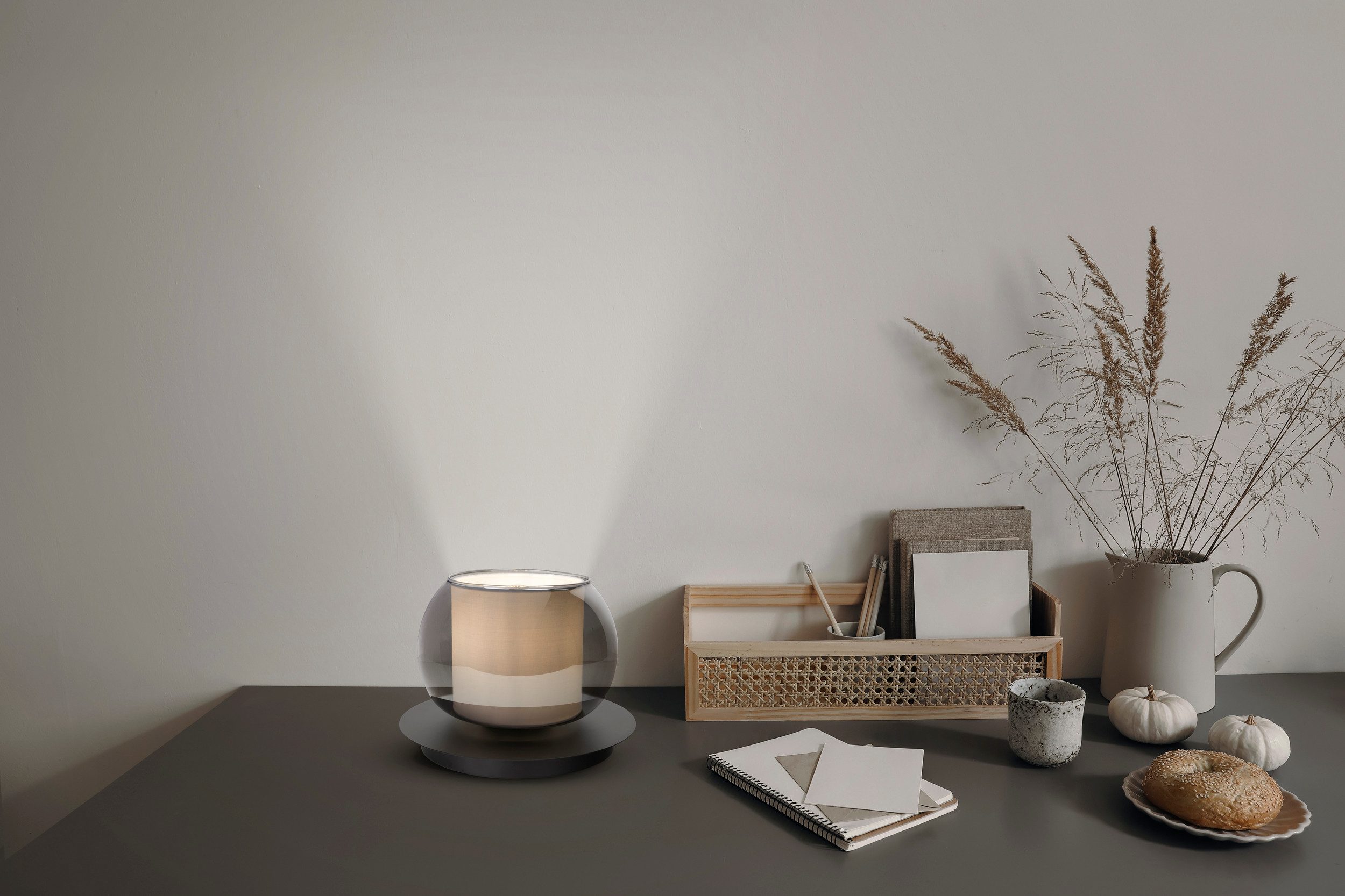 OTTO home Tischleuchte Tanissa, ohne Leuchtmittel, rund, Schirm Rauchglas, günstig online kaufen