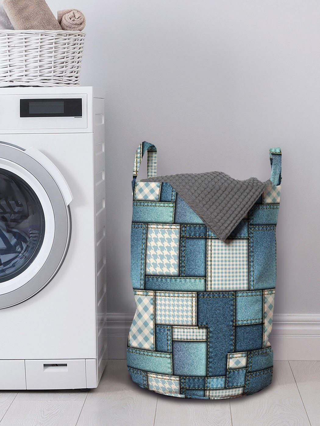 Waschsalons, Stoff Griffen Denim mit sewings für Abakuhaus Kordelzugverschluss Wäschesäckchen Wäschekorb