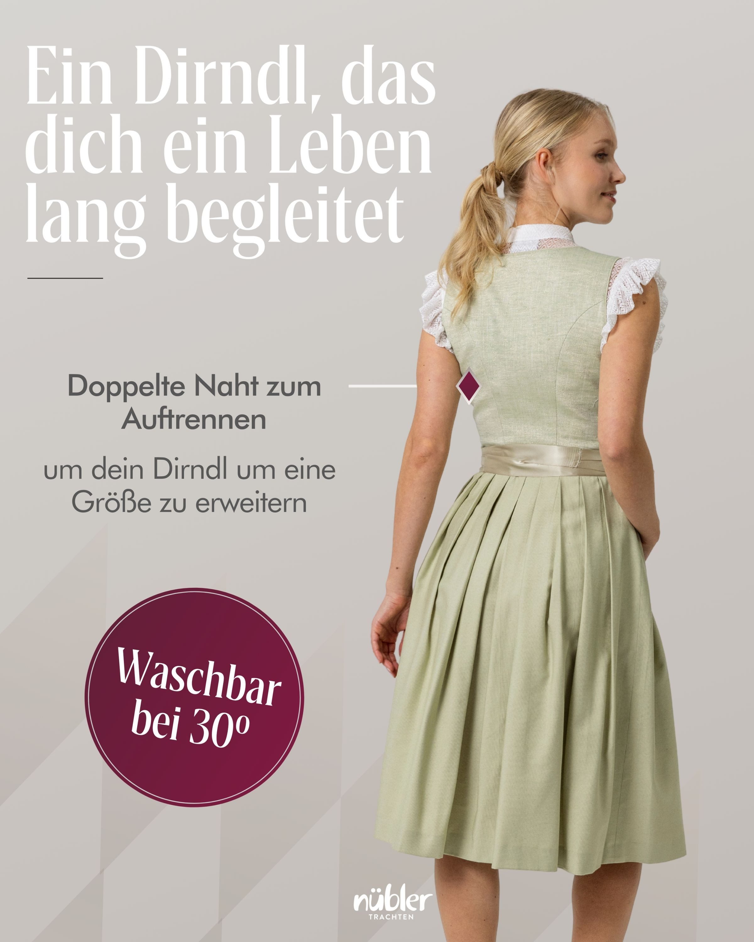 Nübler Dirndl Mini Dirndl Kisha in Lindgrün von Nübler - Rocklänge 60 cm