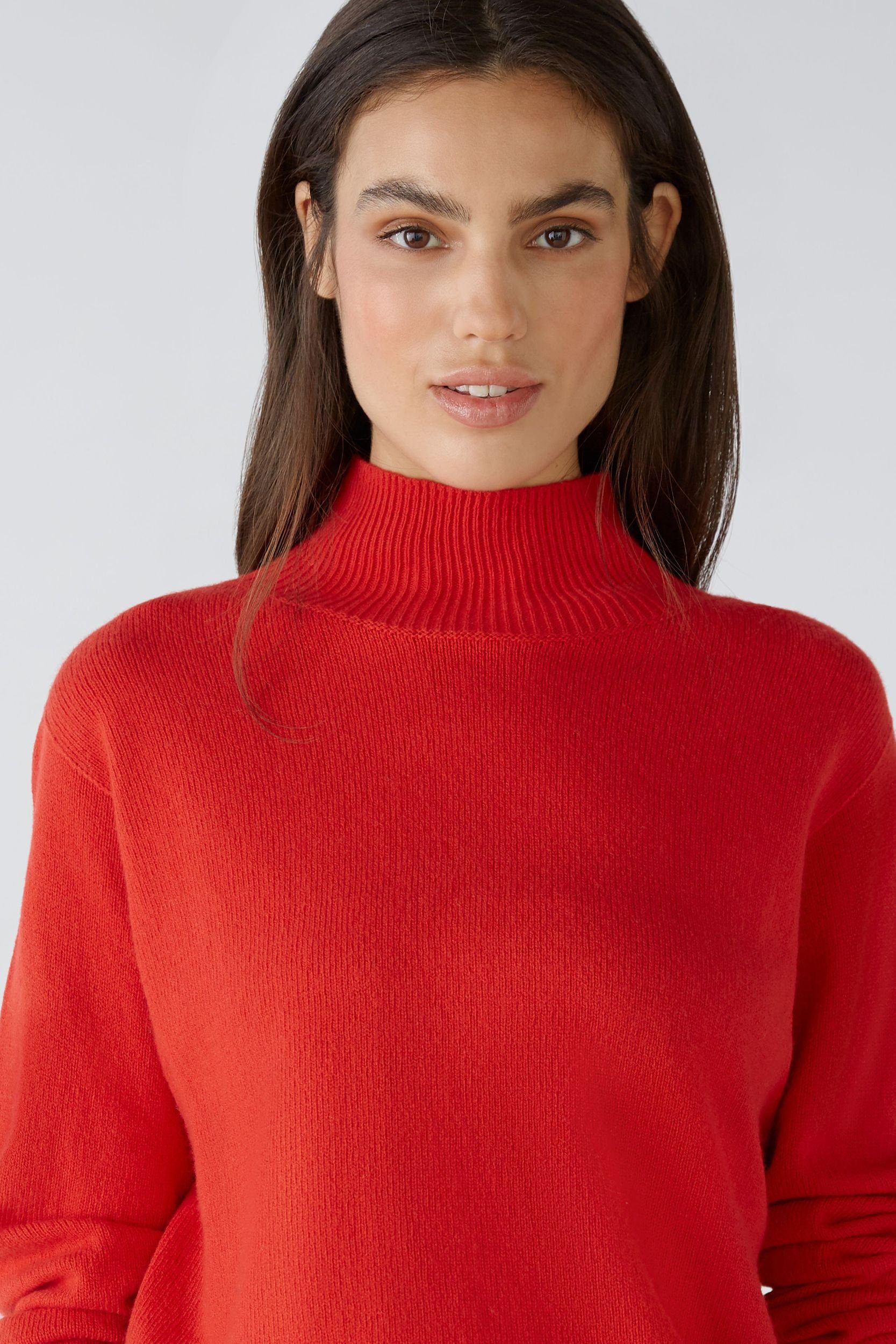 Oui Stehkragenpullover Pullover Wollmischung chinese red