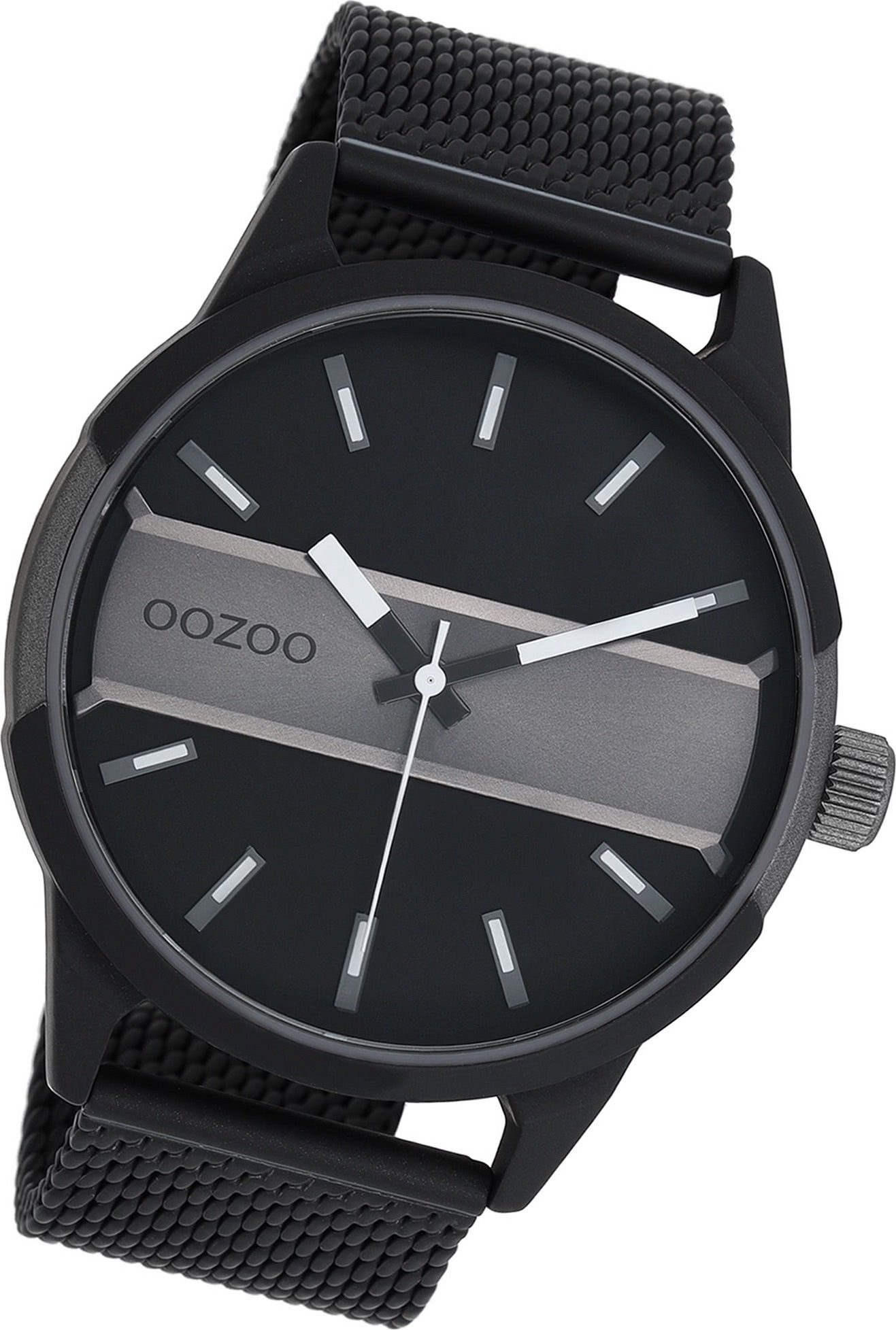 OOZOO Quarzuhr Oozoo Herren Armbanduhr Timepieces, Herrenuhr Metall, Mesharmband schwarz, rundes Gehäuse, groß (ca. 48mm)