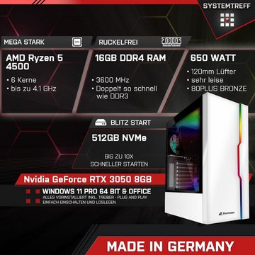 SYSTEMTREFF Basic Gaming-PC (AMD Ryzen 5 4500, GeForce RTX 3050, 16 GB RAM, 512 GB SSD, Luftkühlung, Windows 11, WLAN)