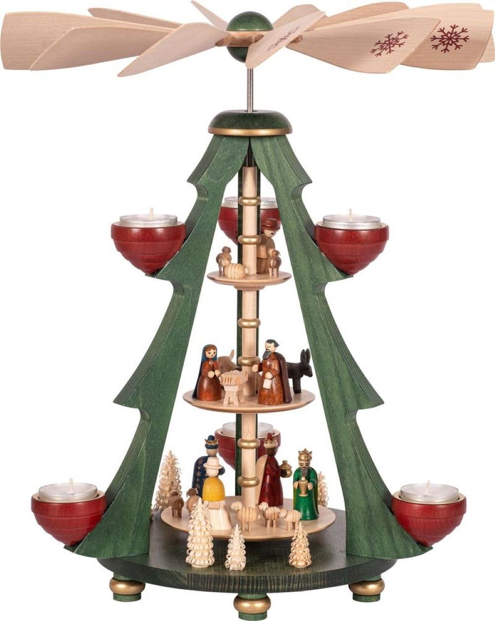 Richard Glaesser Weihnachtspyramide Teelichtpyramide Baumpyramide Christi Geburt 3-stöckig, Handwerkskunst original Erzgebirge