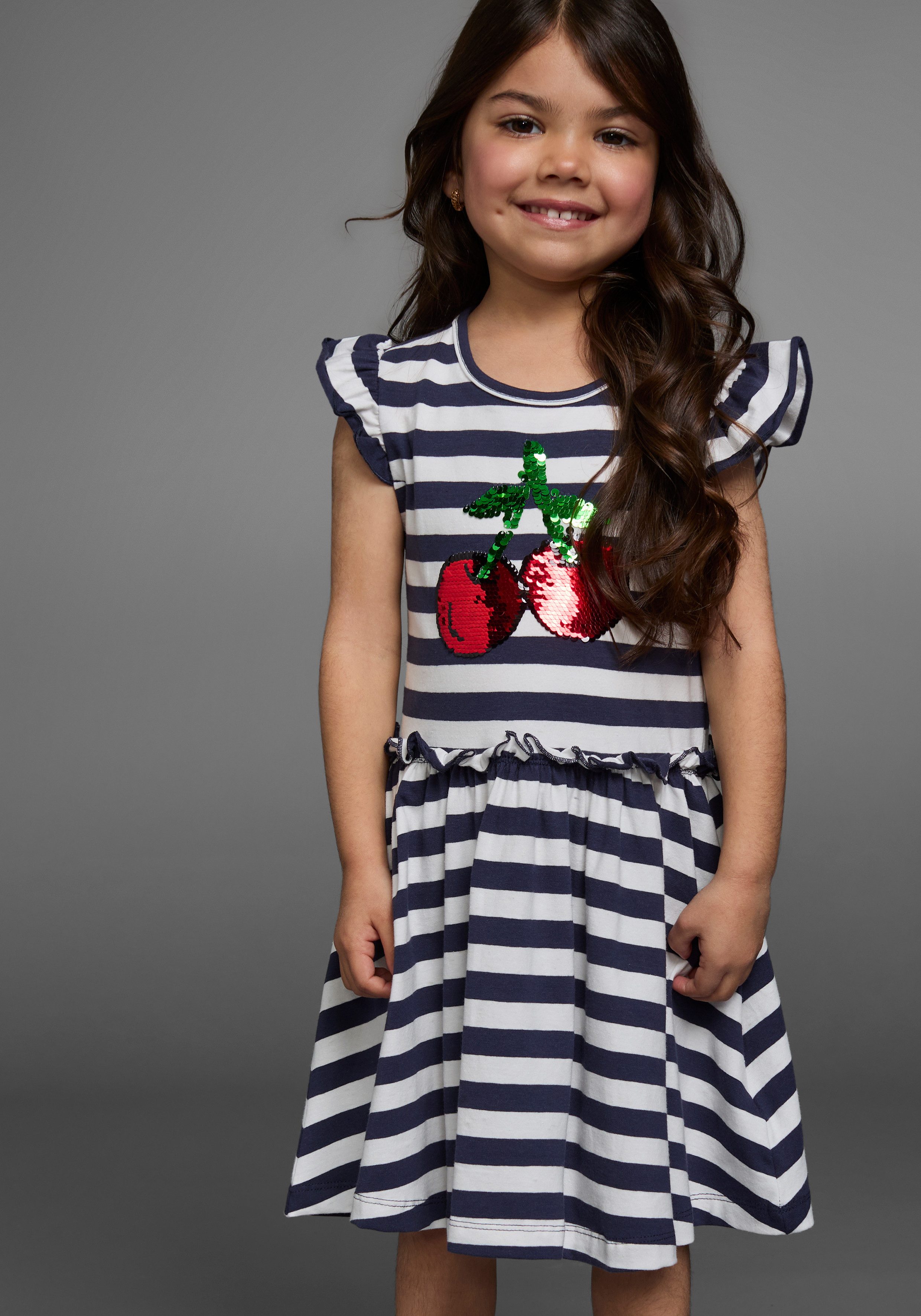 KIDSWORLD Jerseykleid mit Pailletten für kleine Mädchen - Kirschen oder Zitronen Motiv festlich, kniefrei, verspielt, aus Baumwollmischung