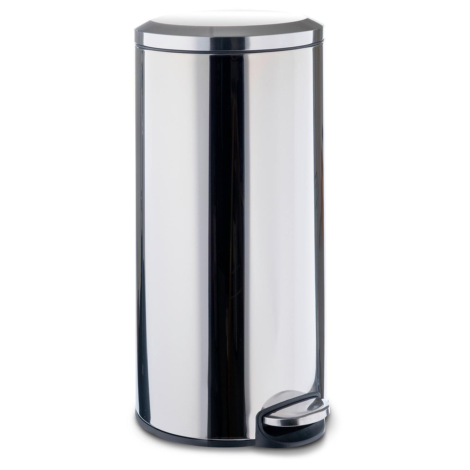 Home4You Mülleimer Treteimer, 30 Liter, Silbergrau, Edelstahl, mit Softclose-Funktion