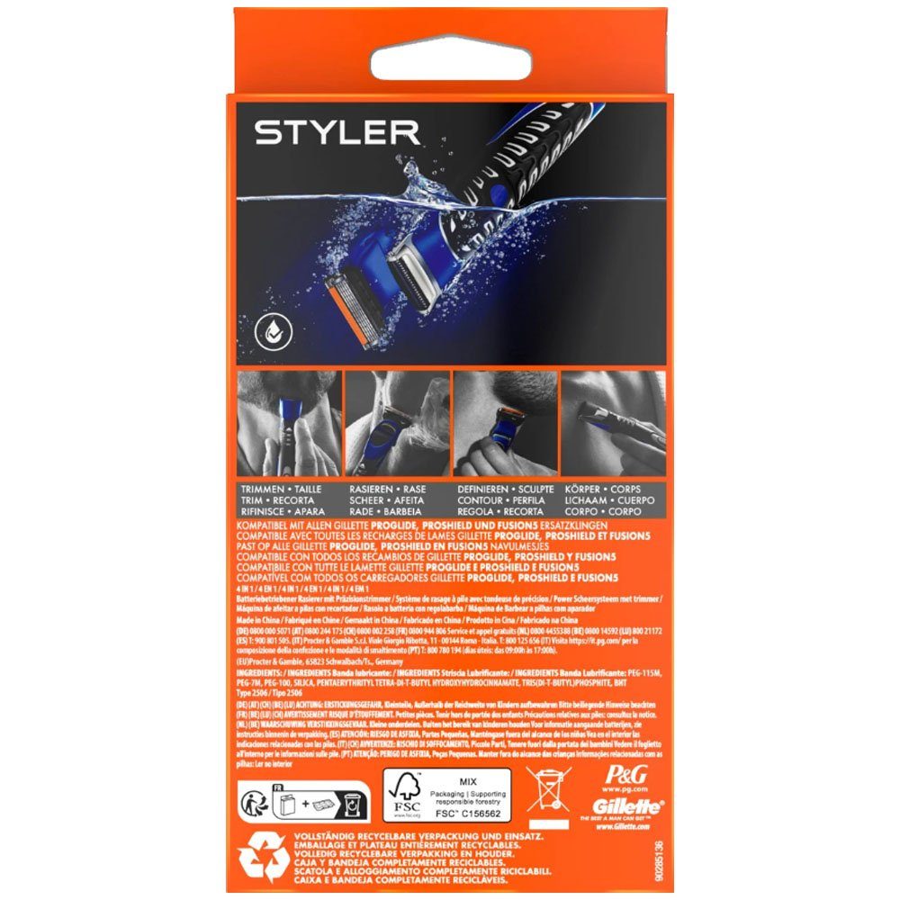 Gillette Multifunktionstrimmer STYLER 4in1, Rasieren, Trimmen, Definieren & Körper