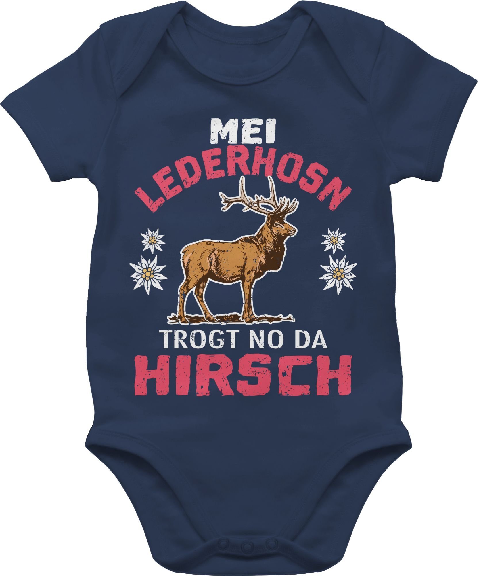 für Mei da Mode trogt Lederhosn Oktoberfest - Hirsch 1 Navy Blau Shirtbody no Shirtracer Outfit weiß/rot Baby