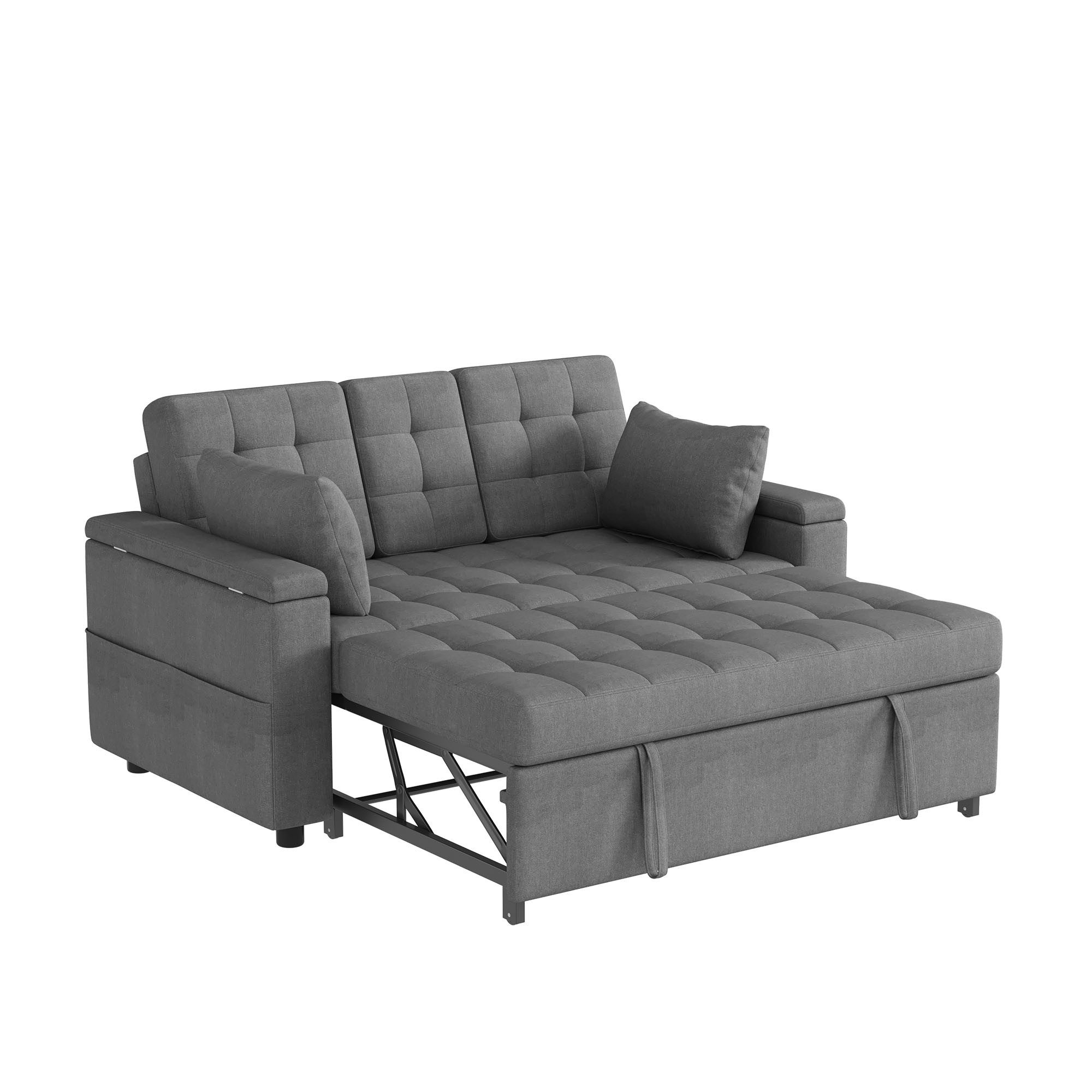 Merax Schlafsofa mit Schlaffunktion & verstellbarer Rückenlehne (108°/138°/180), Baumwoll-Leinen, 159×142,5×92cm 1 Teile, 2-Sitzer Sofa Klappsofa mit Armlehnen-Staufächer, 2 Kissen & Stauraum