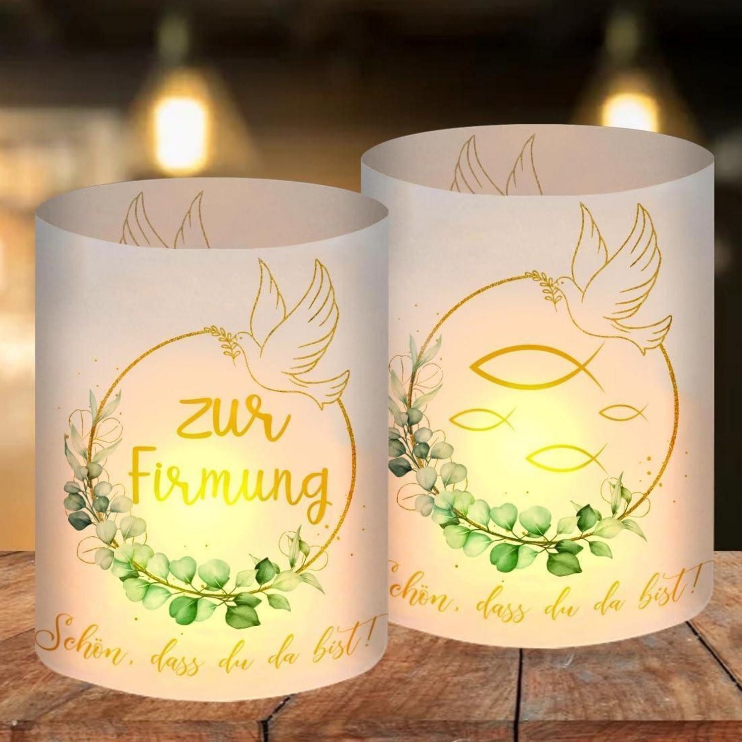 LuxusKollektion Windlicht Windlicht 12 Stück Eukalyptus Grün Teelichter Zur Firmung Gold Deko
