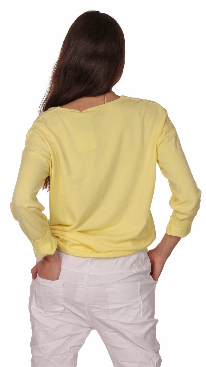 Charis Moda V-Ausschnitt-Pullover Gelb Basicstyle V-Ausschnitt Pullover Langarm