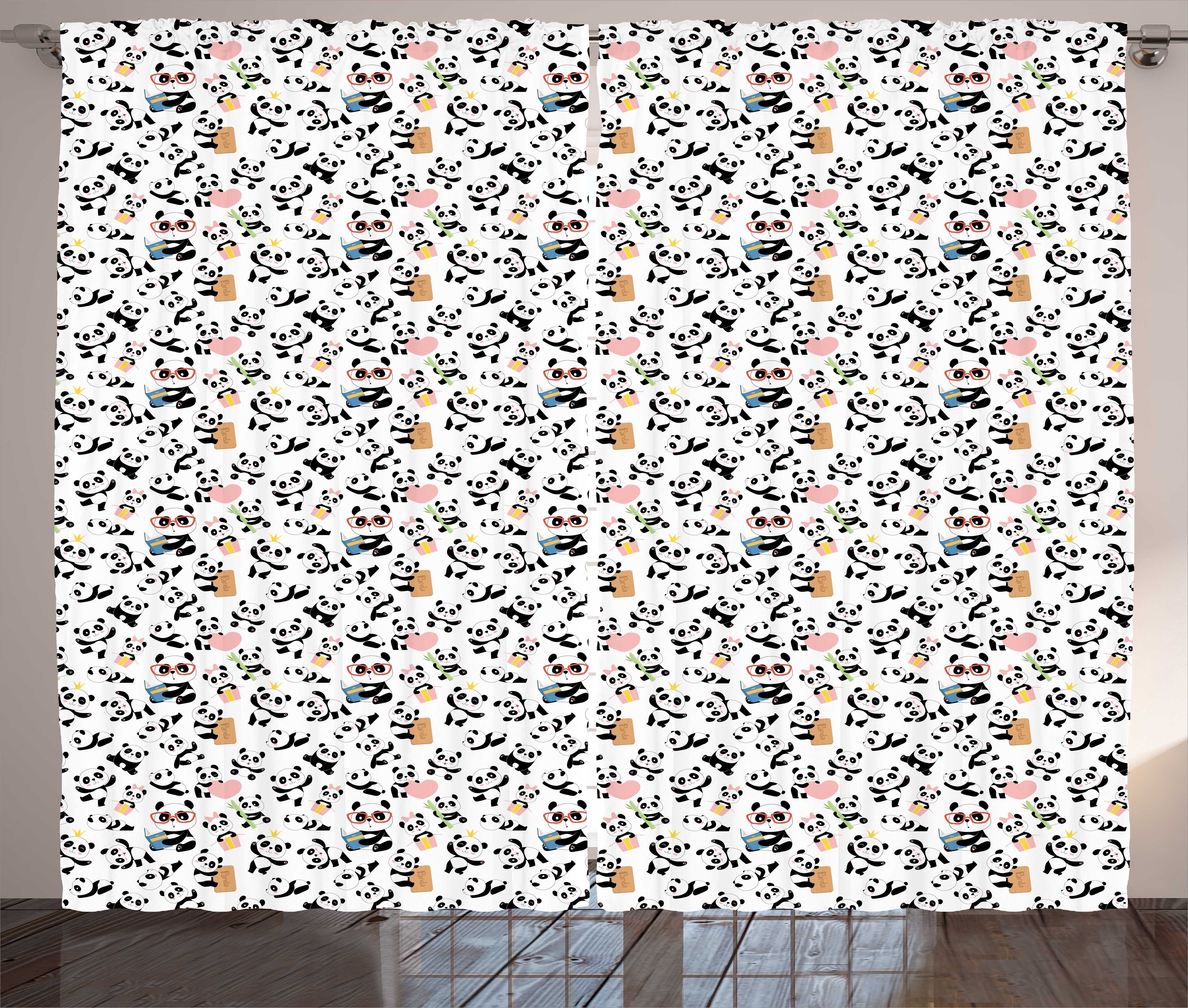 Gardine Schlafzimmer Kräuselband Vorhang mit Schlaufen und Haken, Abakuhaus, Tiere Karikatur-Baby-Panda-Bild