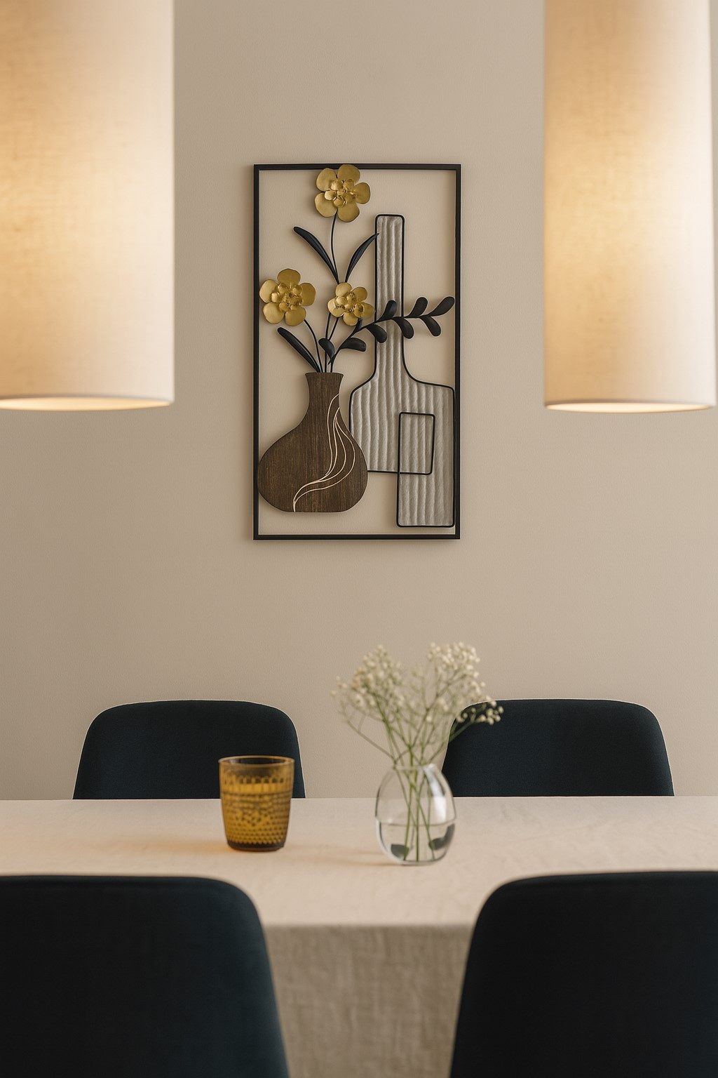 moebel-direkt-online Wanddekoobjekt Vase mit Blumen, teils aus MDF, teils aus Metall