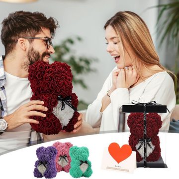 Kunstpflanze Rosenbär Rosen Teddybär Rot, Valentinstag Teddy Bär für Frauen Ewige Rose Teddy, Ewige Rose mit Herz für Sie, Frauen, Frau, JUNG, Geschenk für Frauen, Konservierte Blume, Rosenbox Geburtstagsgeschenk