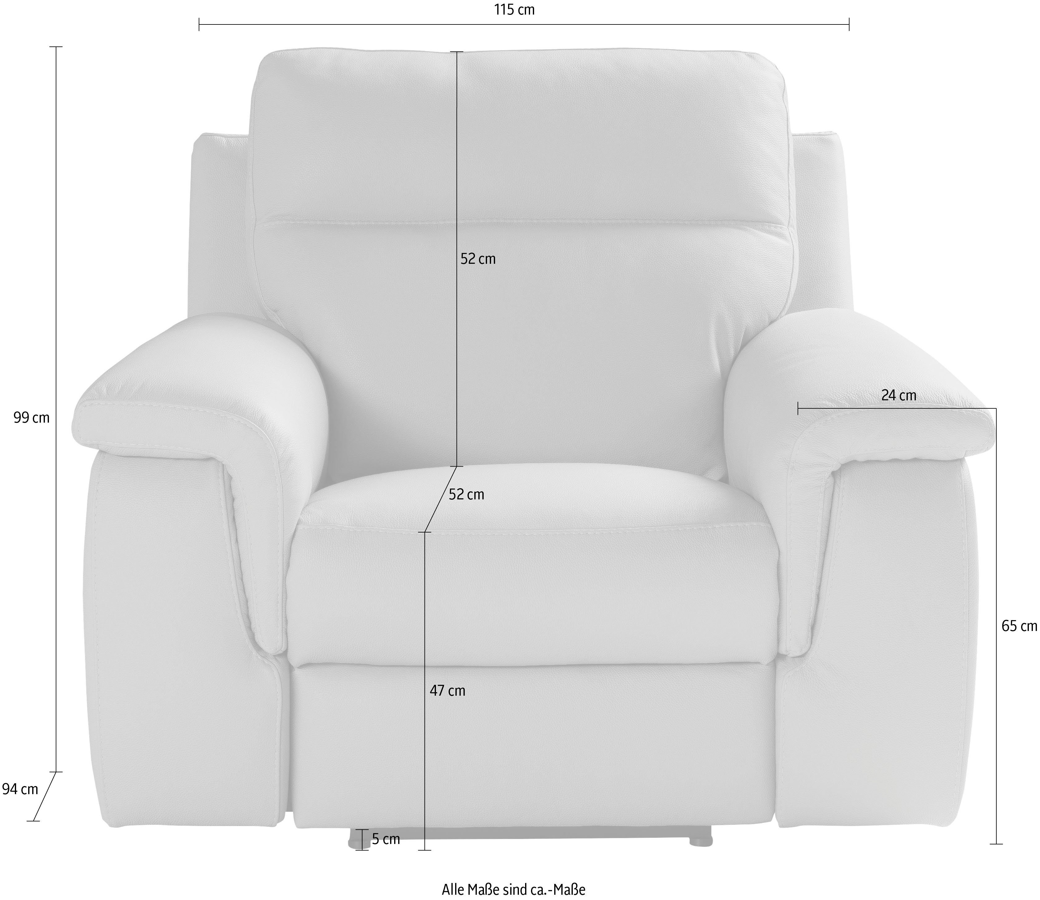 115 wahlweise cm mit Breite Sessel inklusive Relaxfunktion, Nicoletti Fußstütze, Alan, Home