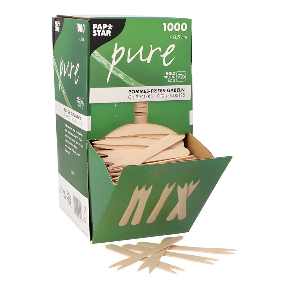 PAPSTAR Einweggabel Pommes-Frites-Gabeln, Holz pure 8,5 cm 6000 Stk