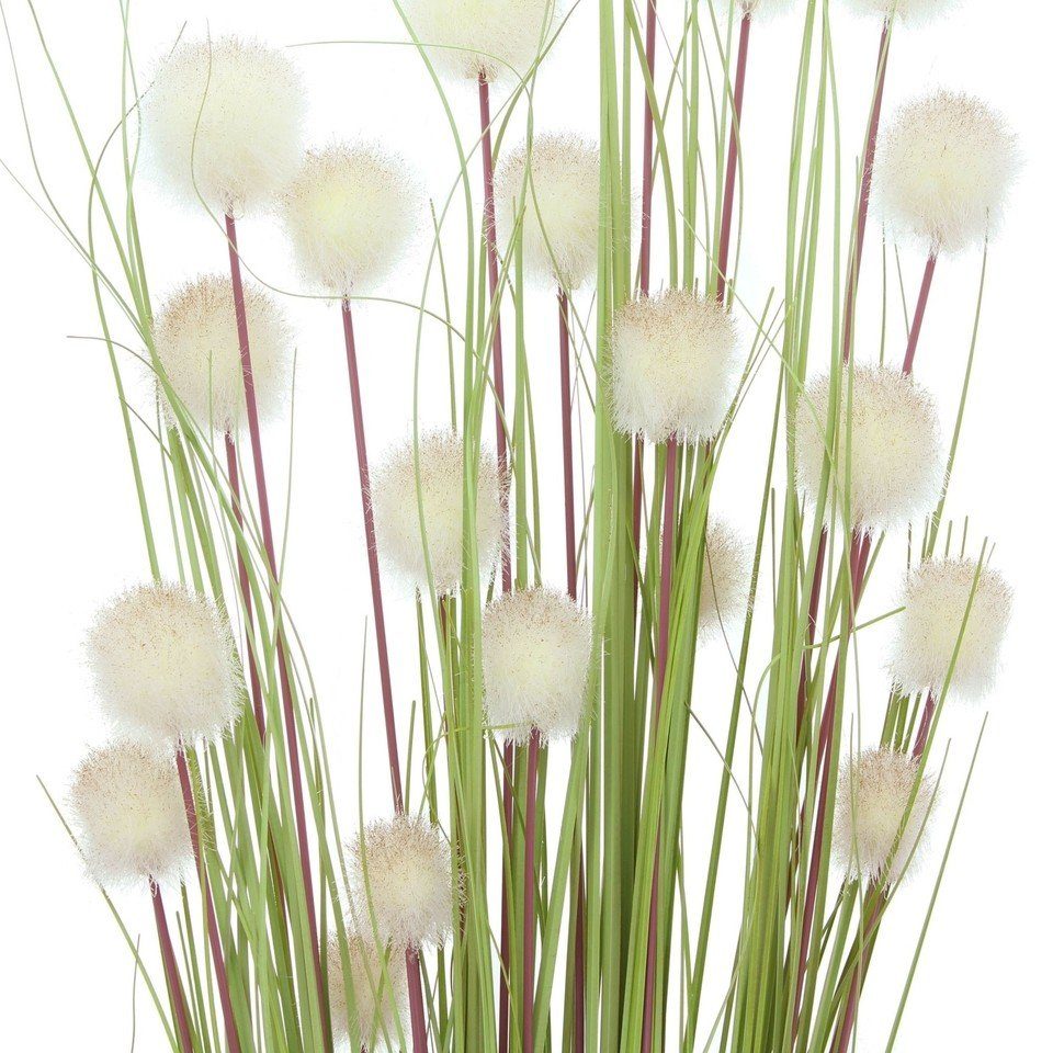 Kunstgras Dekobündel "Blütenkugel" Gras, 105 Set fluffigen 5 cm, Dekoleidenschaft, Blütenständen Höhe je Kunstgräser 4er weißen mit