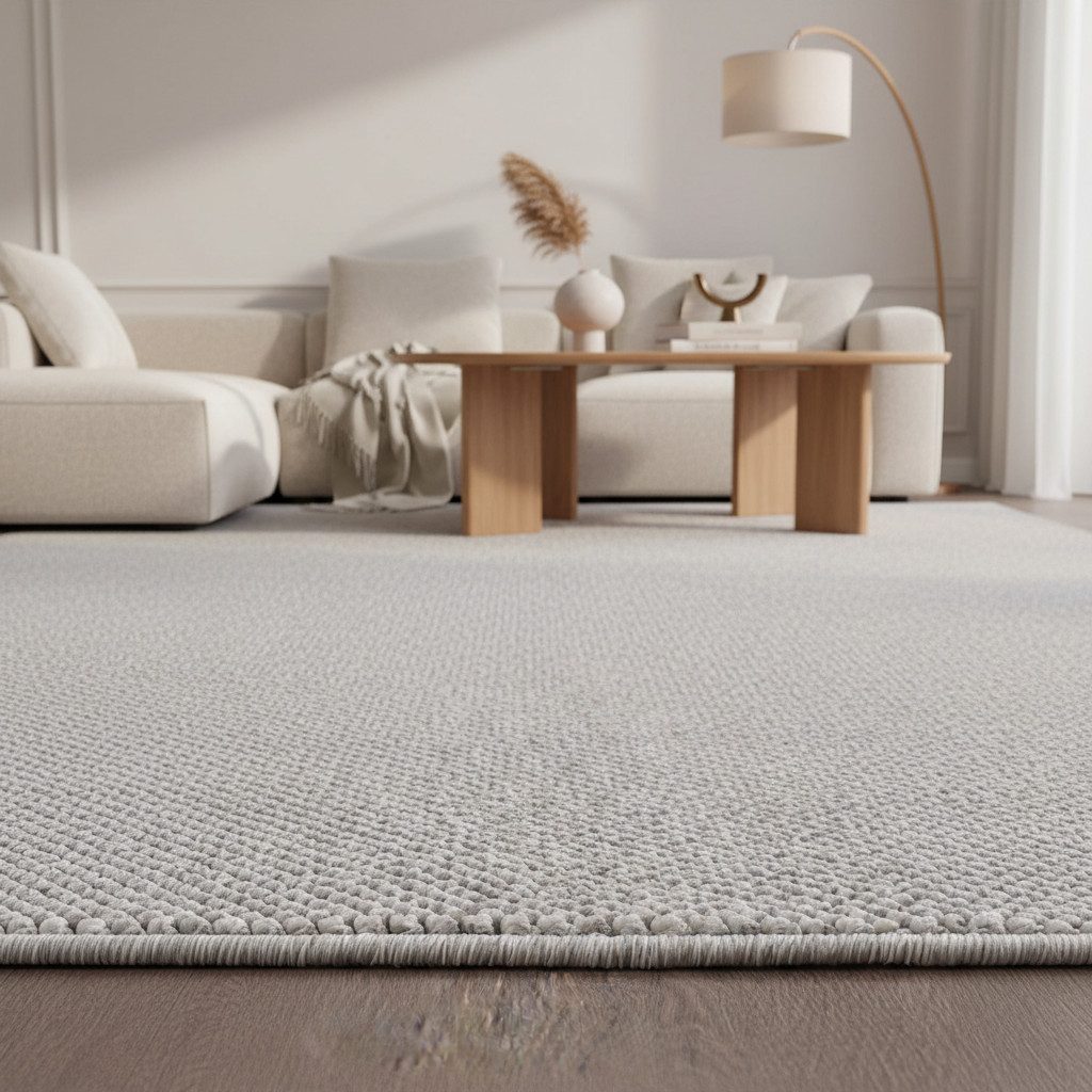 KADIMA DESIGN Teppich Flachgewebe Teppich CIMA Küche Läufer Rund Einfarbig Beige Braun, Rechteckig, Höhe: 7 mm, Silber, 60x100 cm, Webteppich Strapazierfähig Uni Waschbar