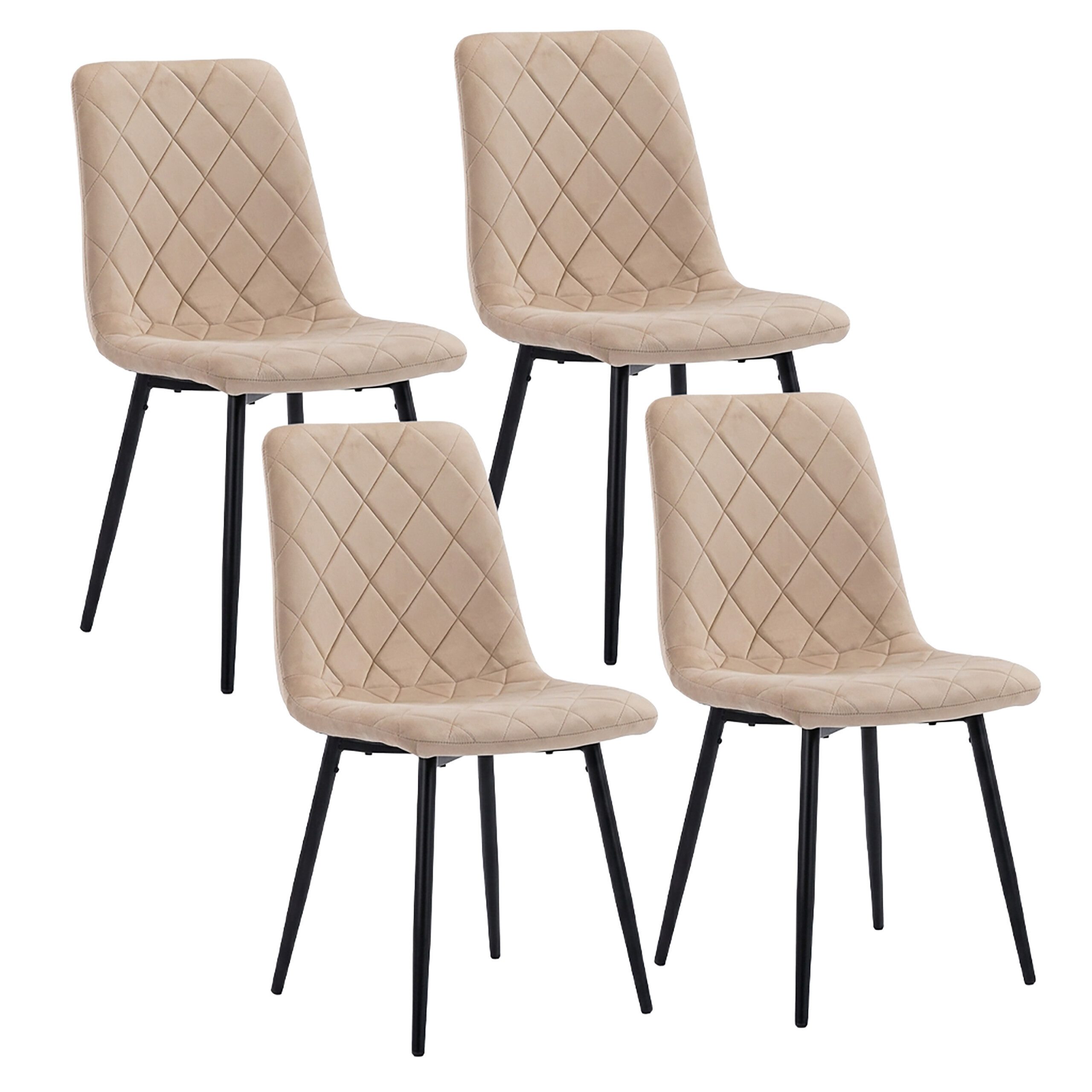 relaxdays Esszimmerstuhl Samt Esszimmerstuhl Set (4 St), Beige, 4er-Pack