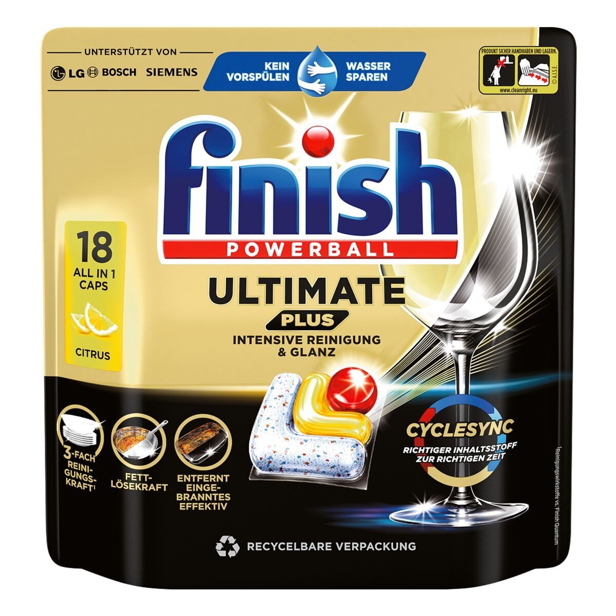 FINISH Powerball Ultimate Plus All in 1 Citrus Spülmaschinentabs (18 Caps)