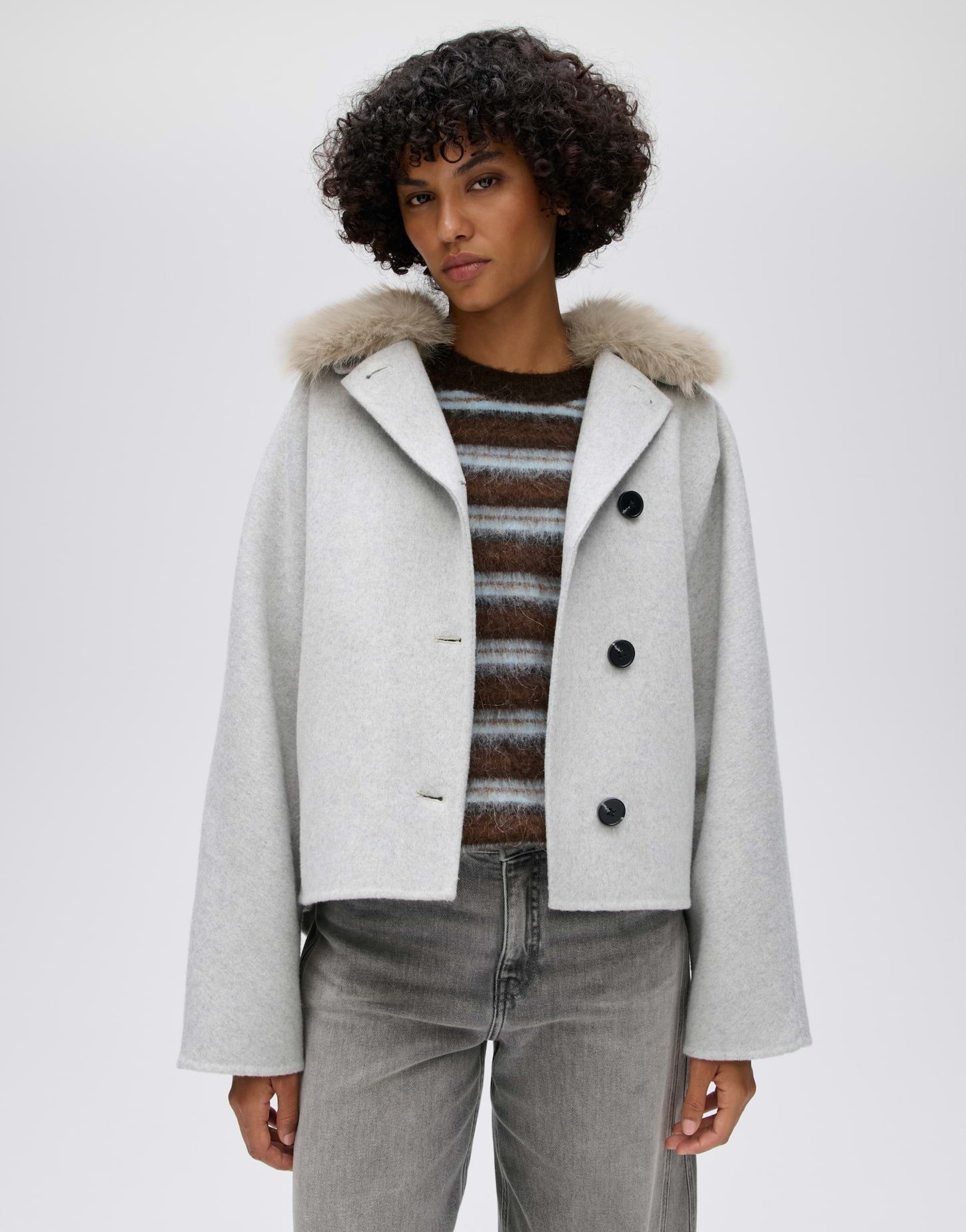 OPUS Wolljacke Hafura aus weichem Woll-Mix Gerader Schnitt mit weiten Fledermaürärmeln und Eingrifftaschen