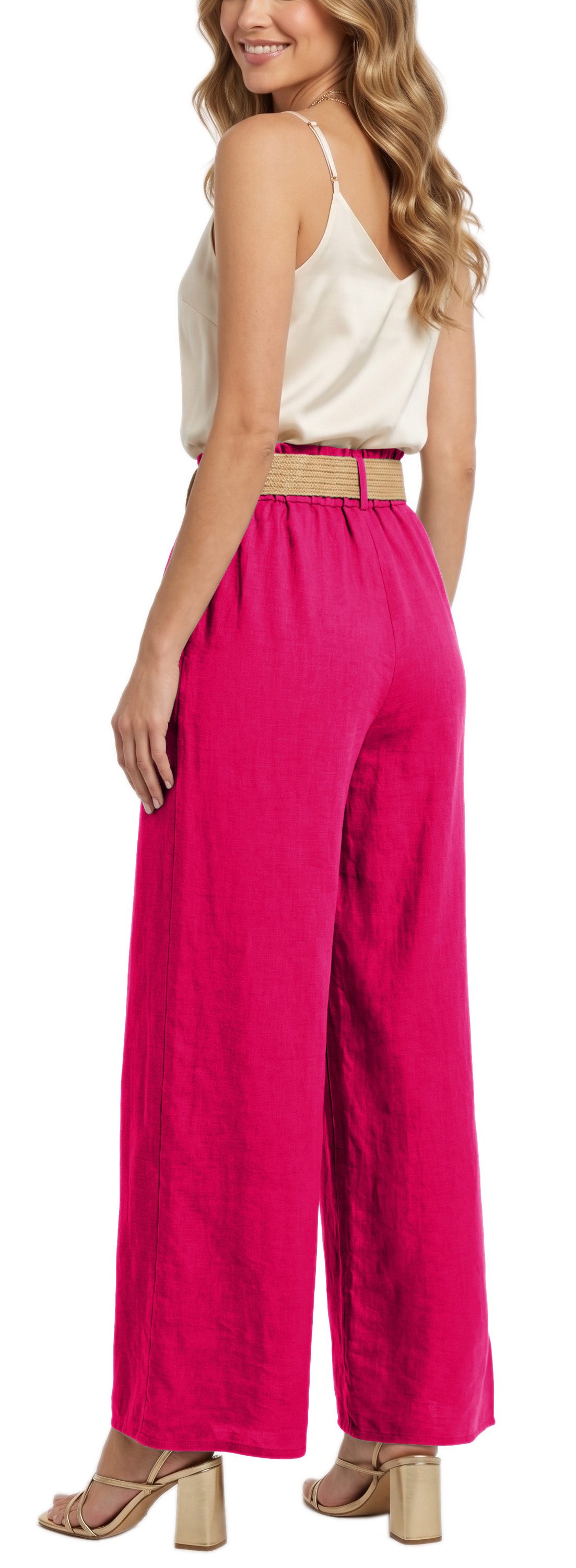 dy_mode Palazzohose Damen High Waist Palazzohose Weitbein Hose Schlupfhose Sommer Strand in Unifarbe, High Waist, mit elastischem Bund