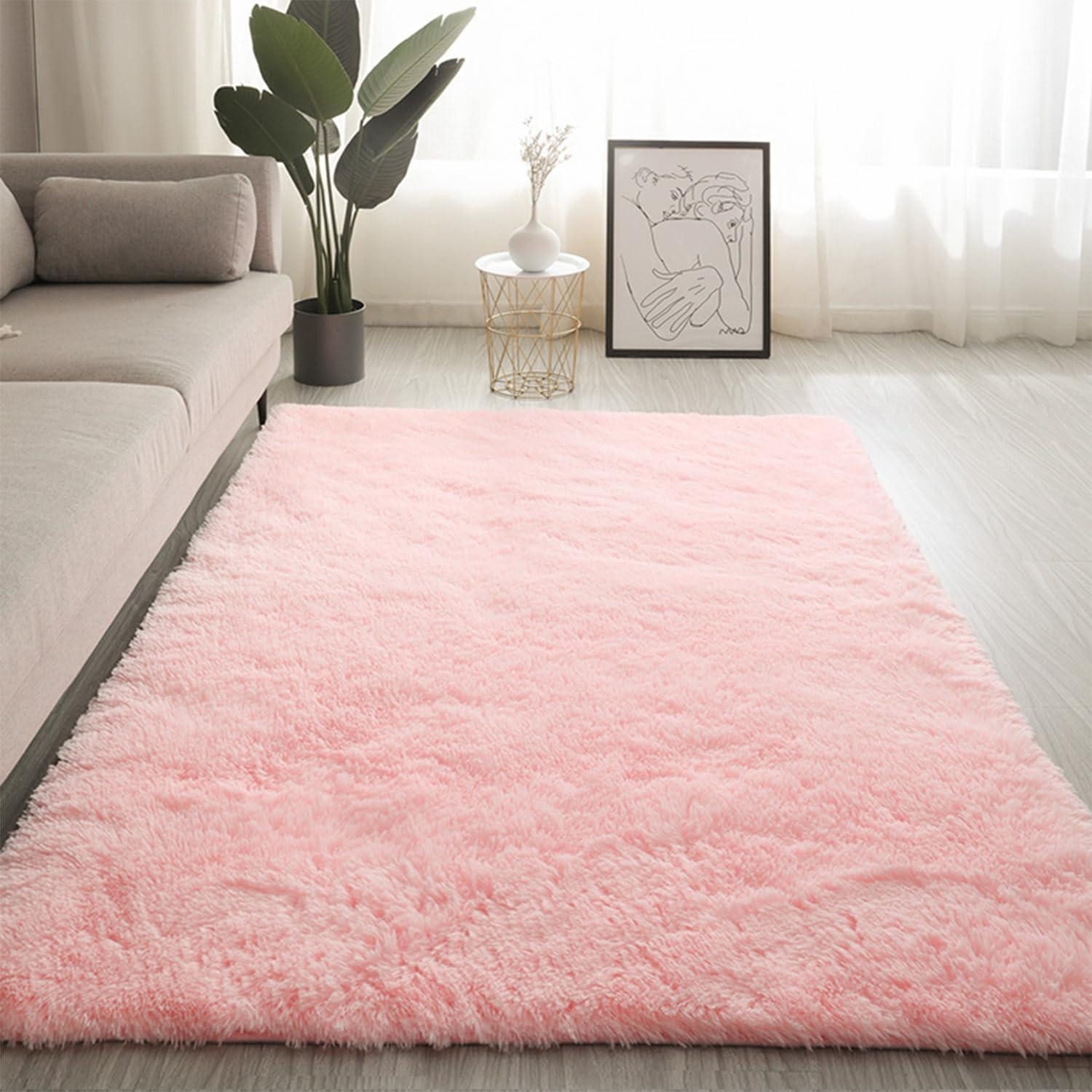 LuxusKollektion Hochflor-Teppich Teppich Shaggy Babyrosa 60x90cm, rechteckig, Höhe: 35 mm