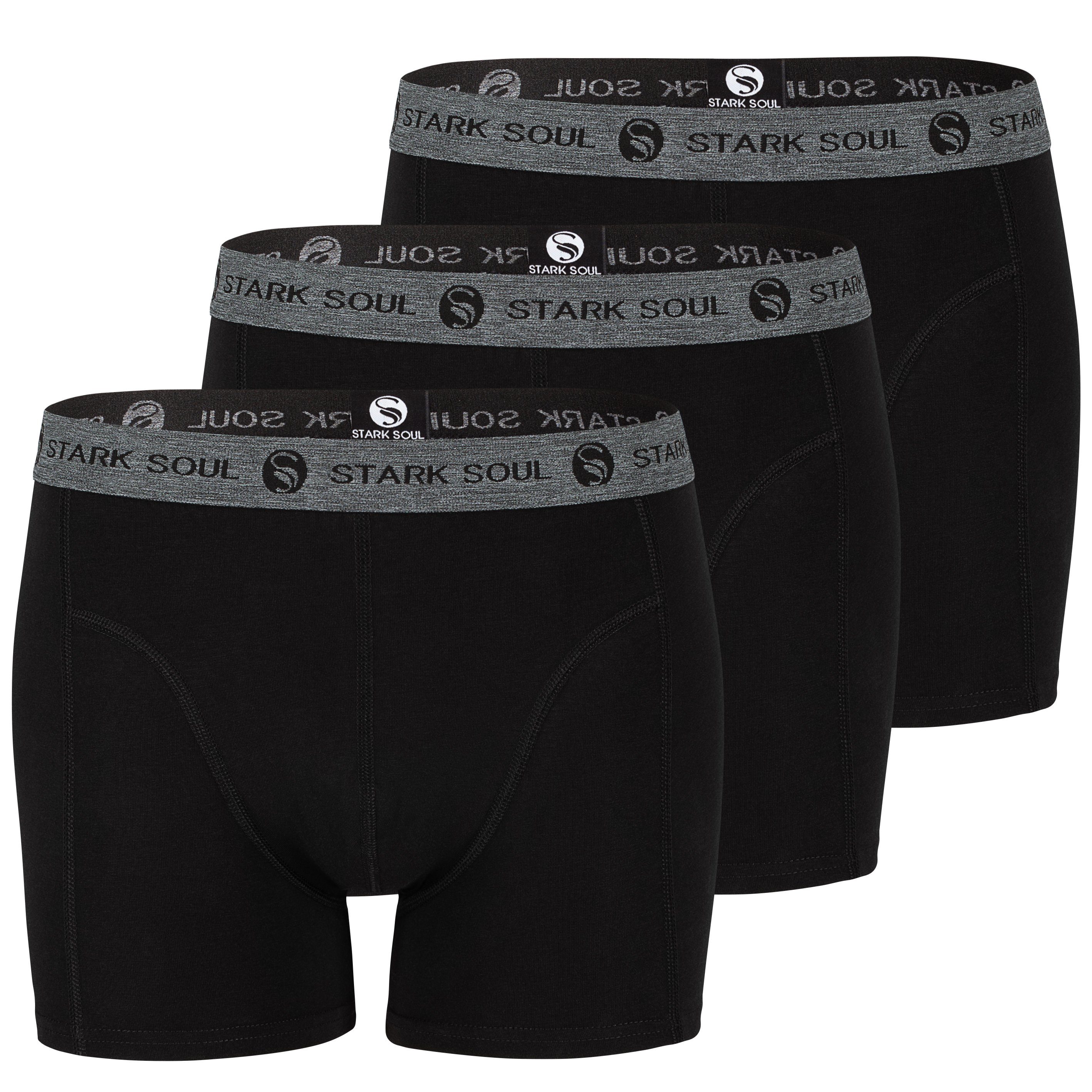 Stark Soul® Boxershorts Retroshorts, Herren - weiche Baumwolle 3er 3er-Pack Pack, Schwarz Boxershorts, Trunks