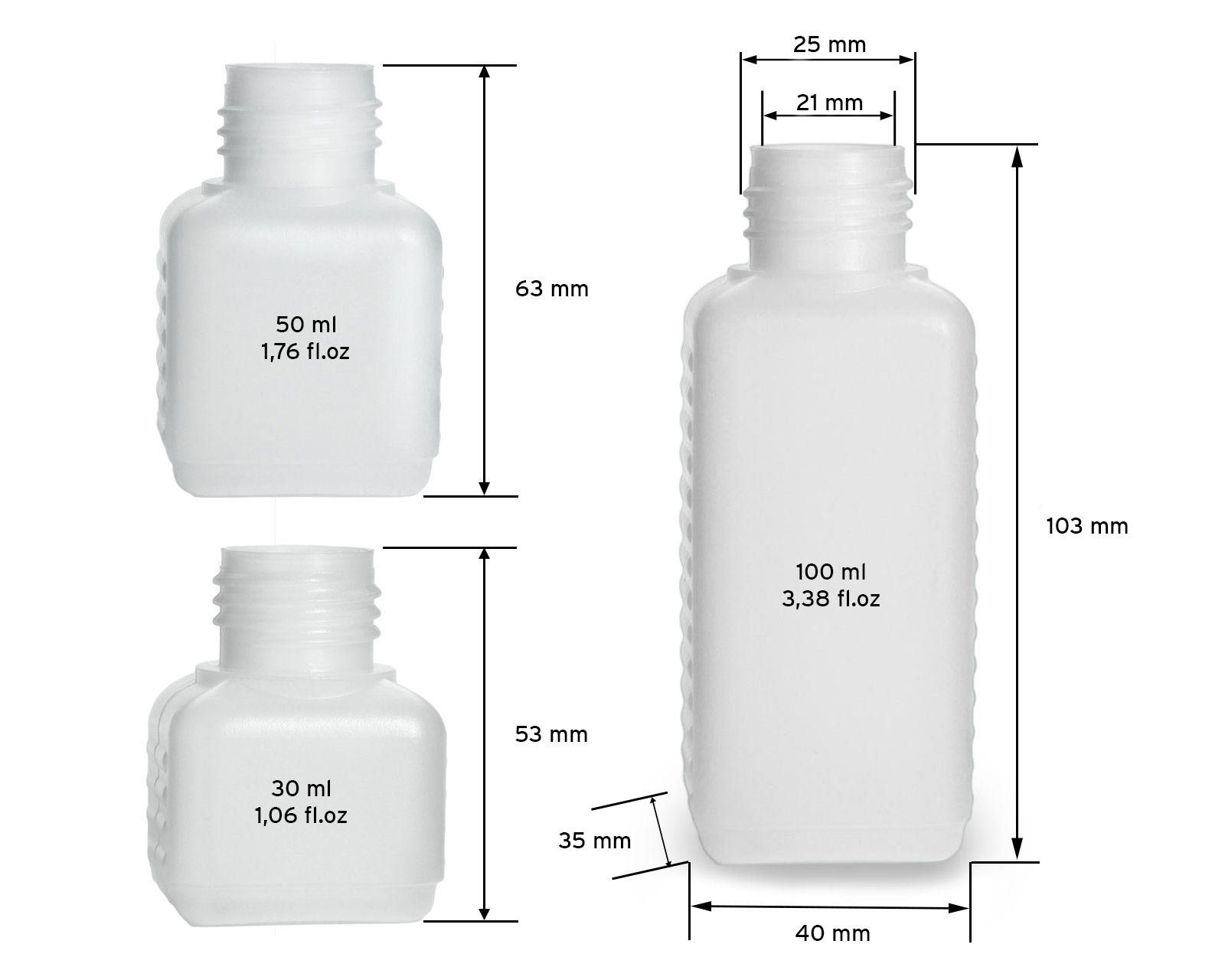 OCTOPUS Kanister Kunststoffflaschen bunten ml G25 30, mit aus HDPE, natur, (6 St) 100 50, 6