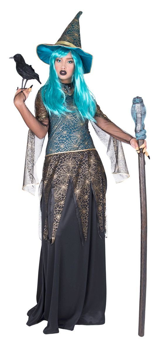 Funny Fashion Hexen-Kostüm Hexe Petrol Persia Kostüm für Damen - Lang -  Halloweenkostüm Karneval Fasching