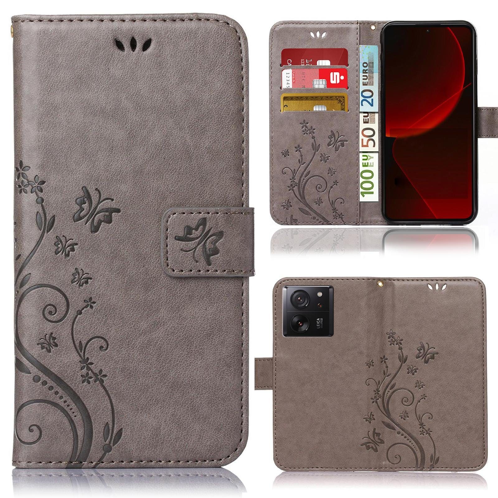 Numerva Handyhülle Bookstyle Flower für Xiaomi 13T / 13T Pro, Handy Tasche Schutzhülle Klapphülle Flip Cover mit Blumenmuster
