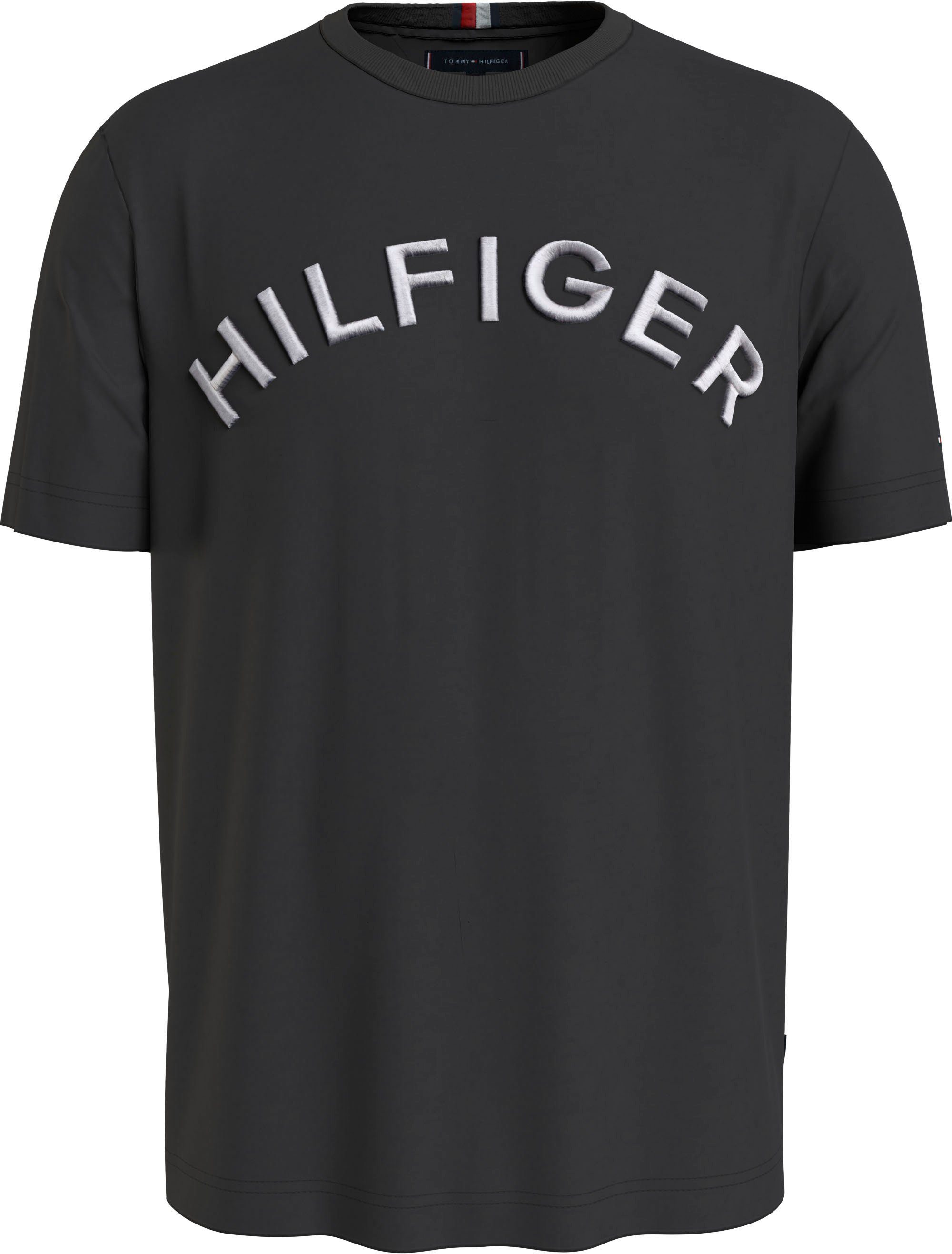 Tommy Hilfiger Rundhalsshirt HILFIGER ARCHED TEE mit 3D-Stickerei auf der Brust Black