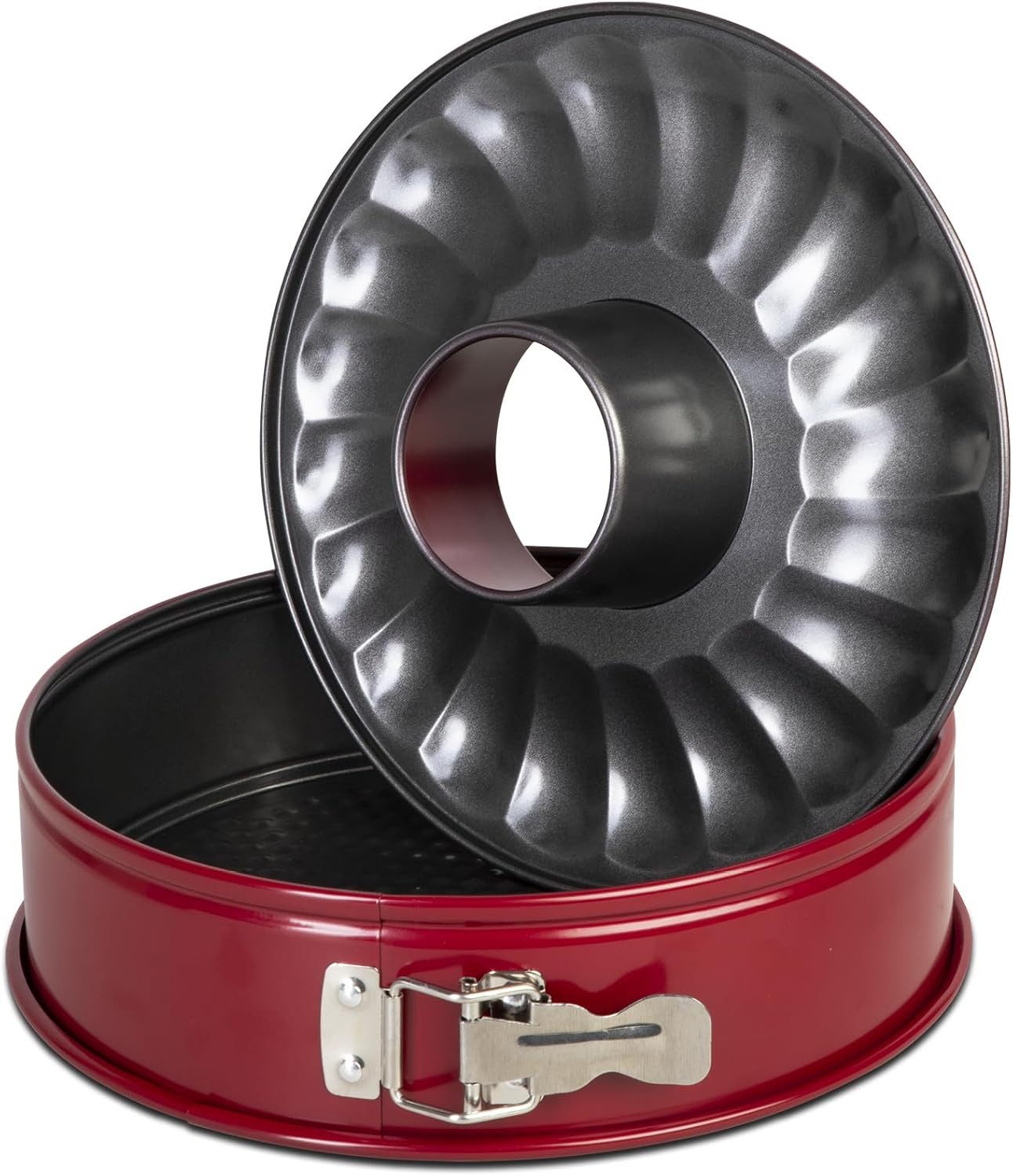 Wenco Springform Ø 26 cm, runde Kuchenform mit Flachboden, (3-tlg), auslaufsicher, sehr gute Antihaftbeschichtung, rot