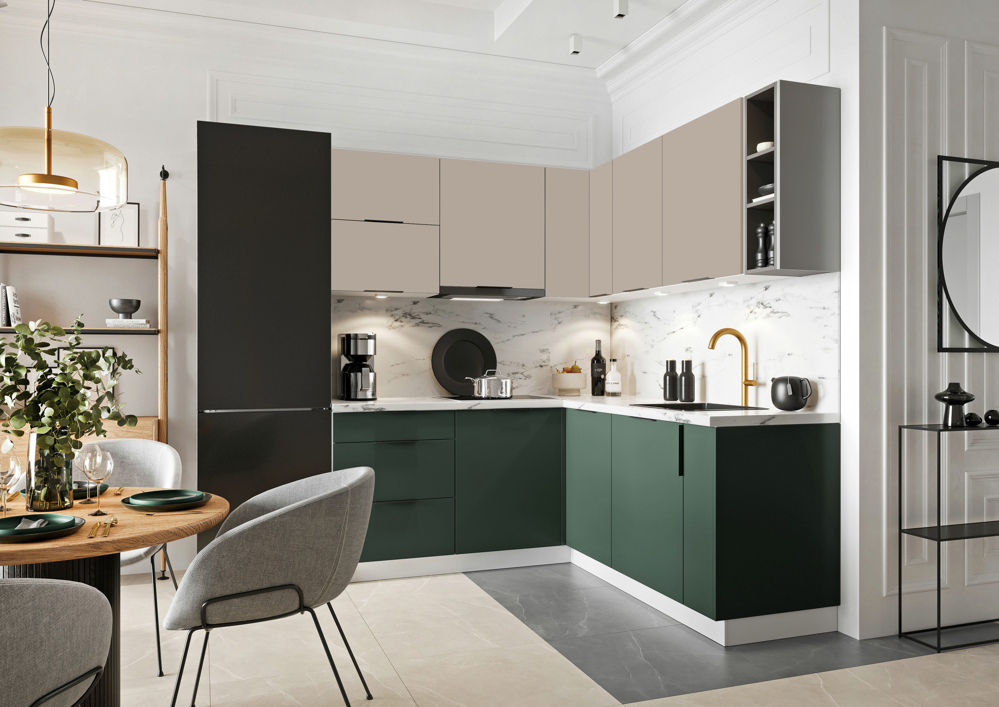 ROYAL24_MARKT Winkelküche KS9-G370 - MAX – Stilvoll & kompakt, (Komplett Set), Beste Güte - Innovativ - Modern