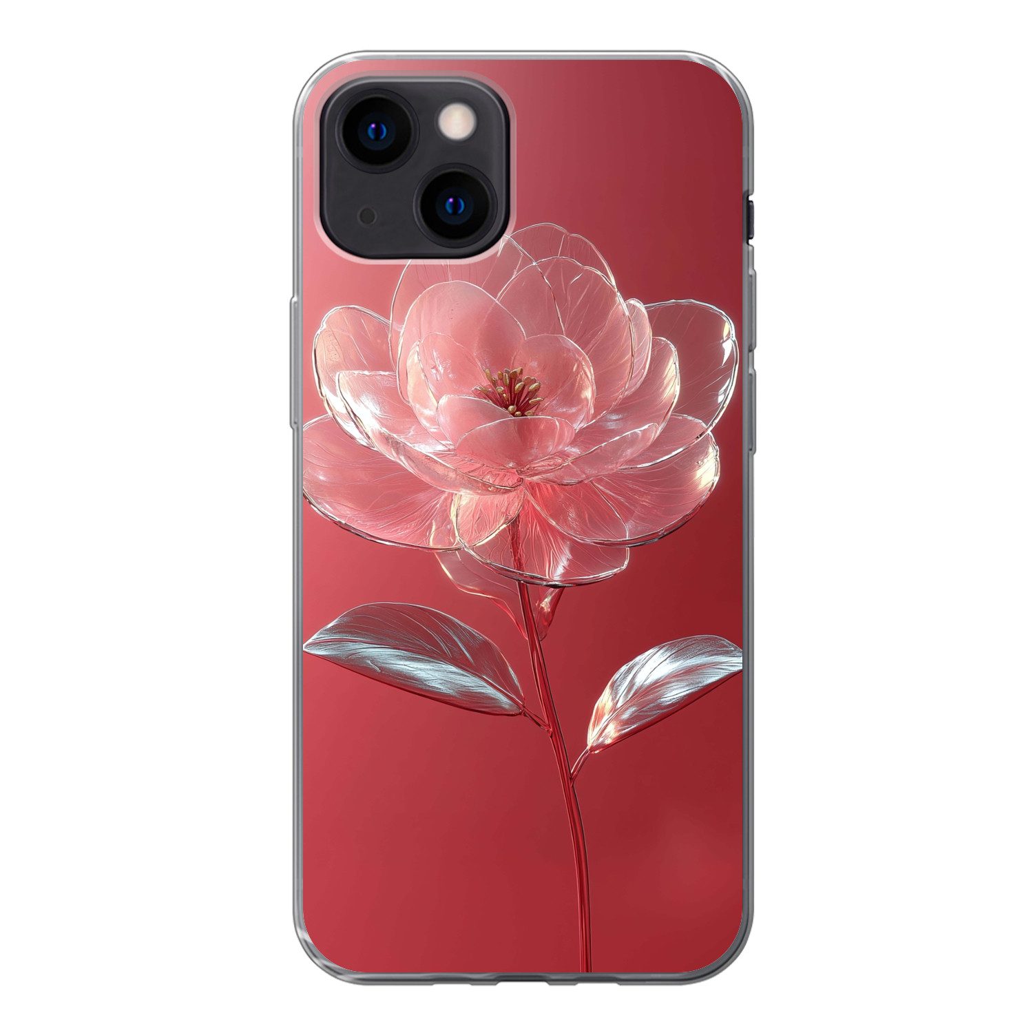 MuchoWow Handyhülle für Apple iPhone 13 mini Verziert - Blume - Rosa - Gläser, Smartphone-Bumper, Print, Handy Schutzhülle Dünn