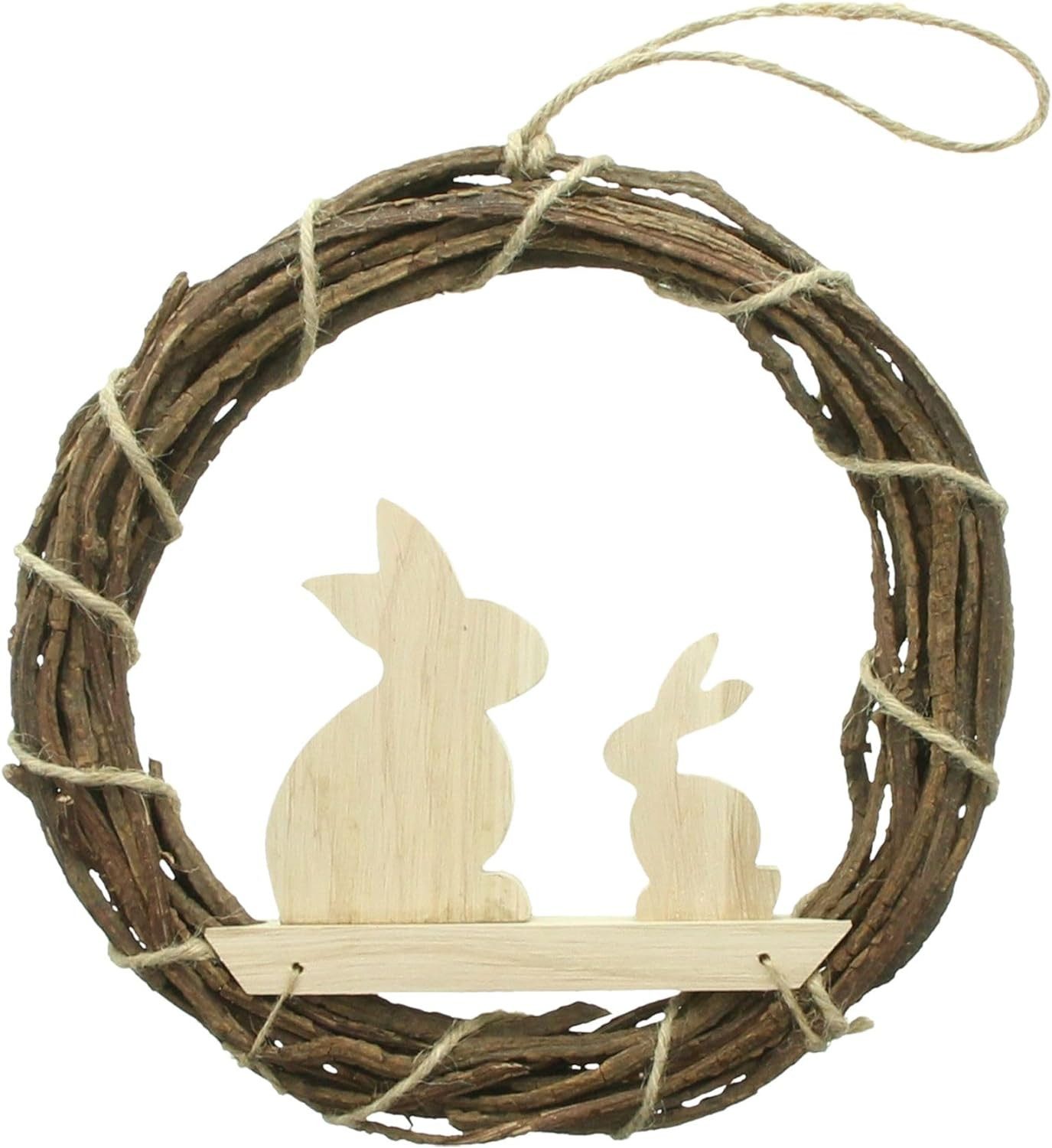 Dekoleidenschaft Osterkranz "Häschen" aus Rebenholz, Ø 25 cm, Dekokranz, Naturkranz, Türkranz, Wandkranz, Osterdeko, Holzkranz, Rebenkranz, Frühlingskranz, Haustür