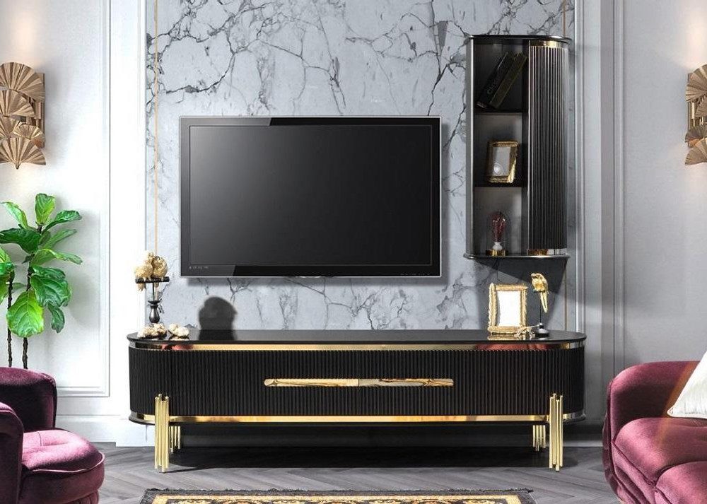 Xlmoebel Lowboard Luxus TV-Ständer in Schwarz mit elegantem Design und Stauraum (Lowboard, 1 St., RTV Lowboard), Hergestellt in Europa