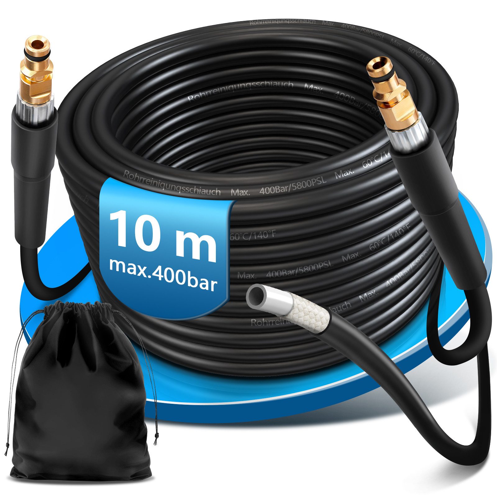 XERSEK Hochdruckschlauch 10m Hochdruckreiniger Schlauch Verlängerungsschlauch Ersatzschlauch, (Set), mit Quick Connect-Anschluss, 400Bar