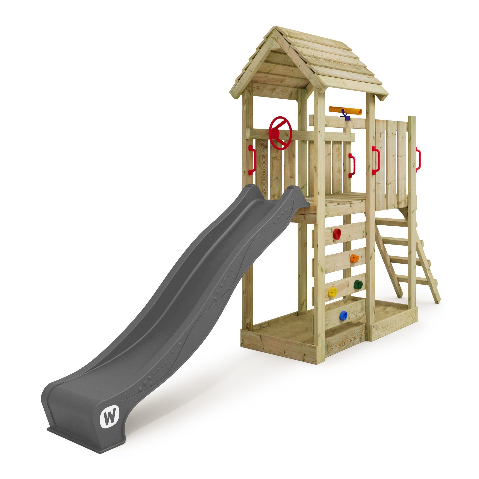 Spielturm JoyFlyer – Garten-Klettergerüst mit Wellenrutsche & Sandkasten