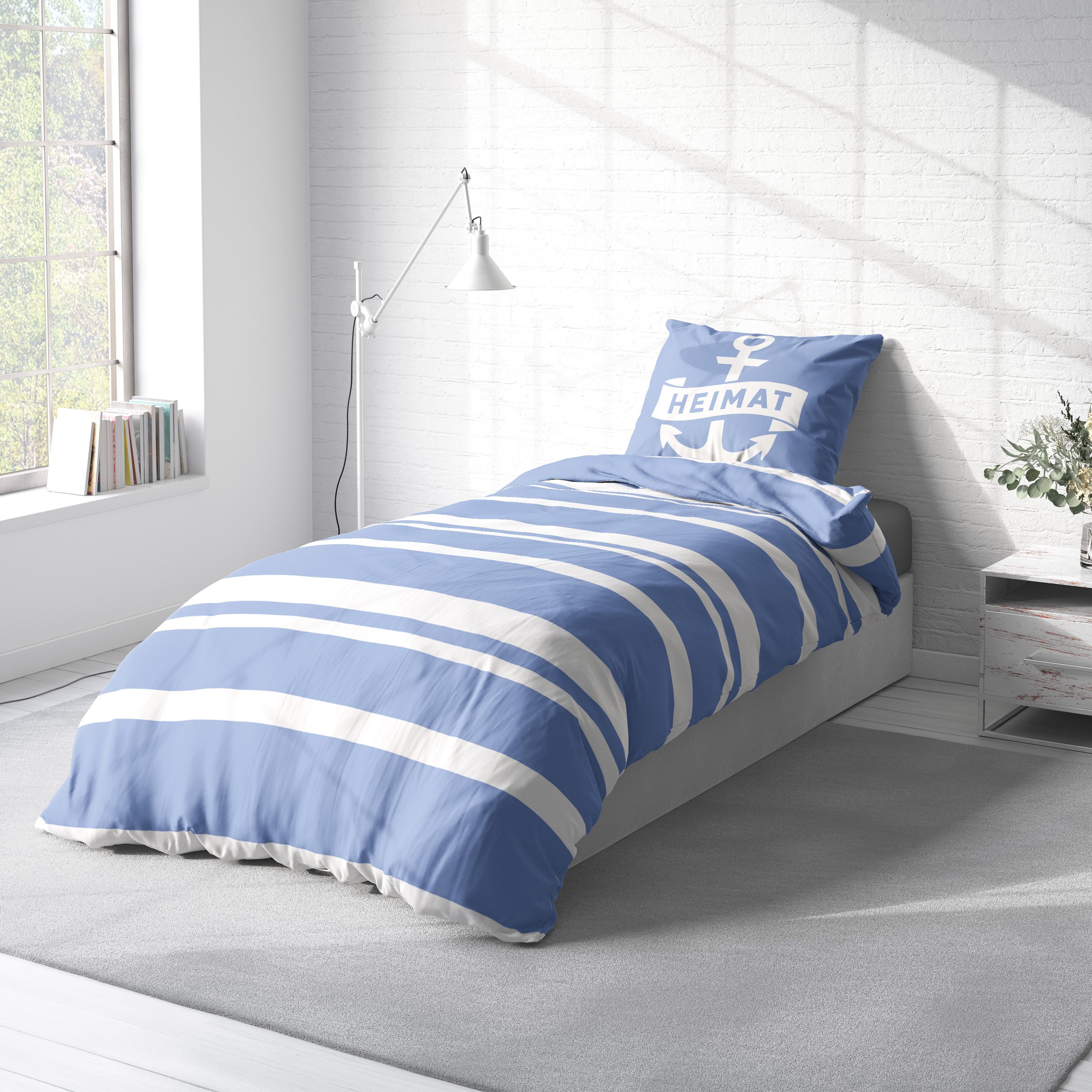 One Home Bettwäsche Motive, Mikrofaser, 4 teilig, Maritim Anker Heimat, Knitterfrei Weich für Sommer und Winter