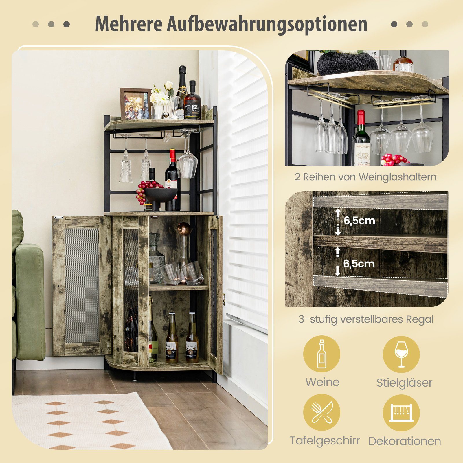 COSTWAY Weinschrank mit Türen & Glashalter, 46x46x130cm günstig online kaufen