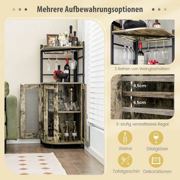 COSTWAY Weinschrank mit Türen & Glashalter, Metallrahmen, 46x46x130cm, Industrial