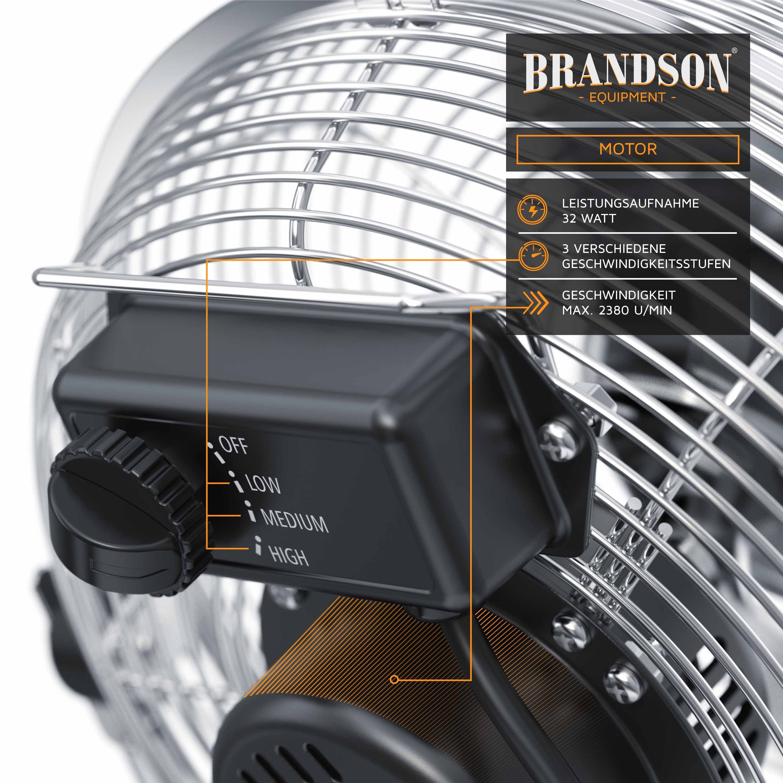 Ventilator-Kopf, Windmaschine, neigbarerer 23,5 Lüfter Brandson cm Durchmesser, Chrom Design, Metall,